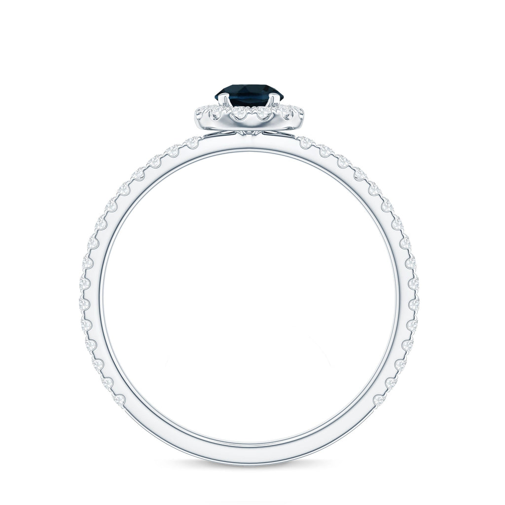 Round Shaped Blue Topaz and Diamond Minimal Engagement Ring