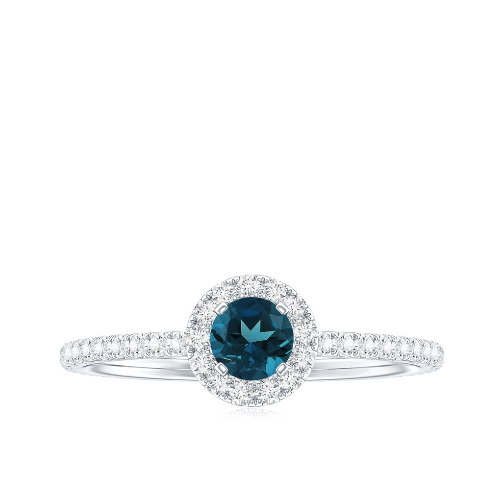 Round Shaped Blue Topaz and Diamond Minimal Engagement Ring