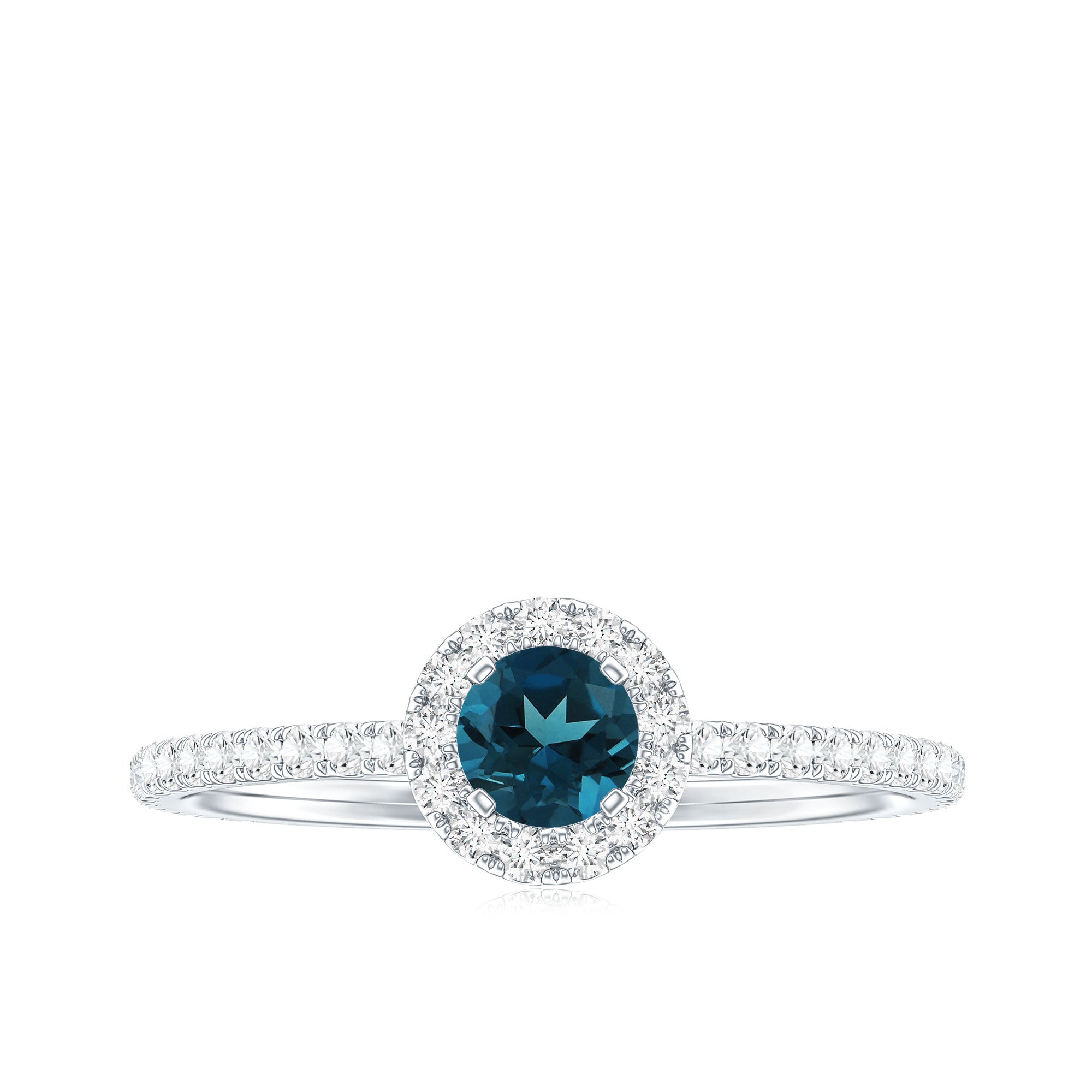 Round Shaped Blue Topaz and Diamond Minimal Engagement Ring