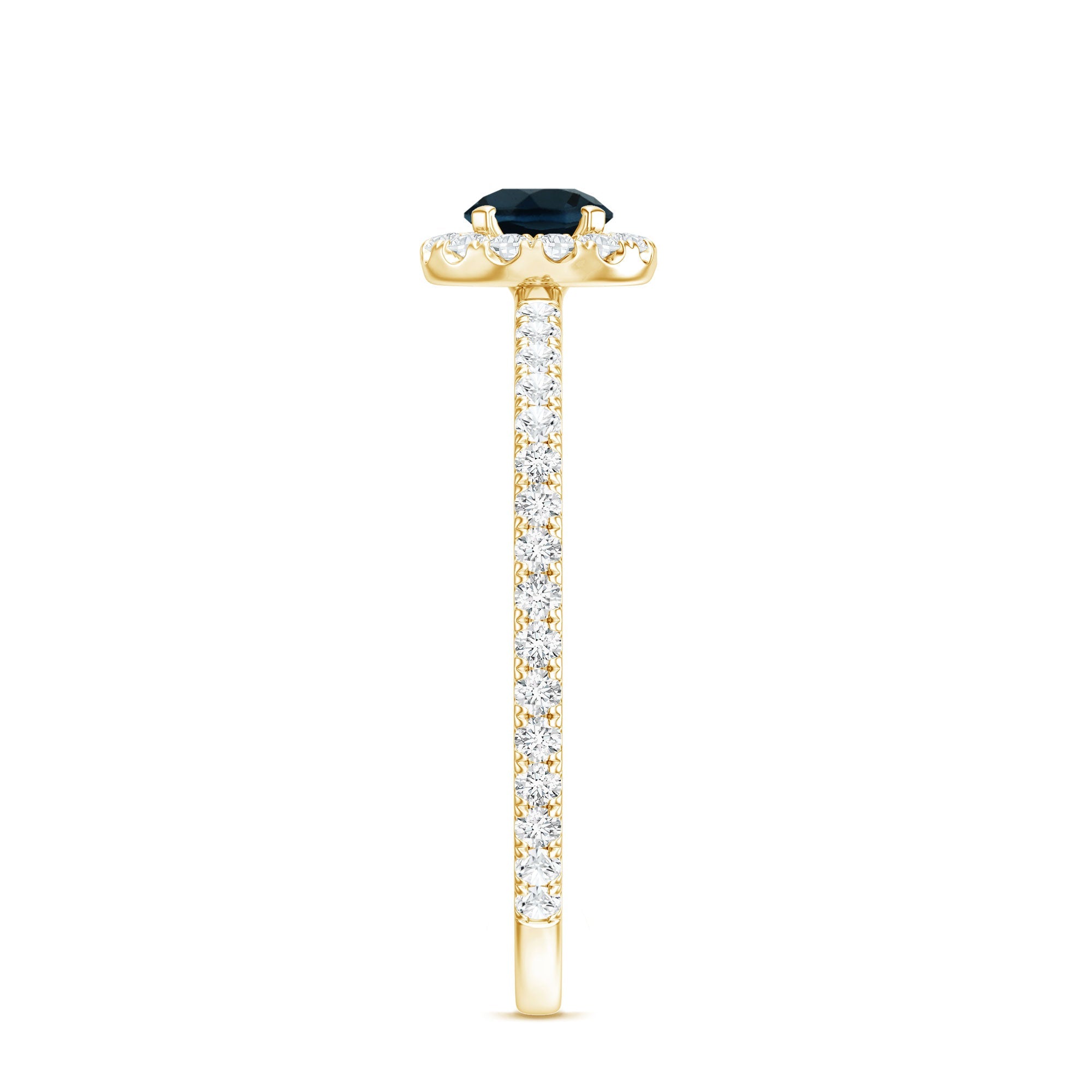 Round Shaped Blue Topaz and Diamond Minimal Engagement Ring
