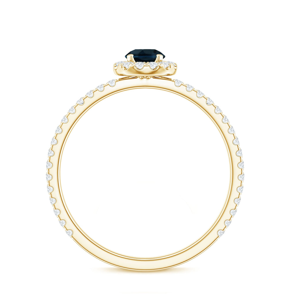Round Shaped Blue Topaz and Diamond Minimal Engagement Ring