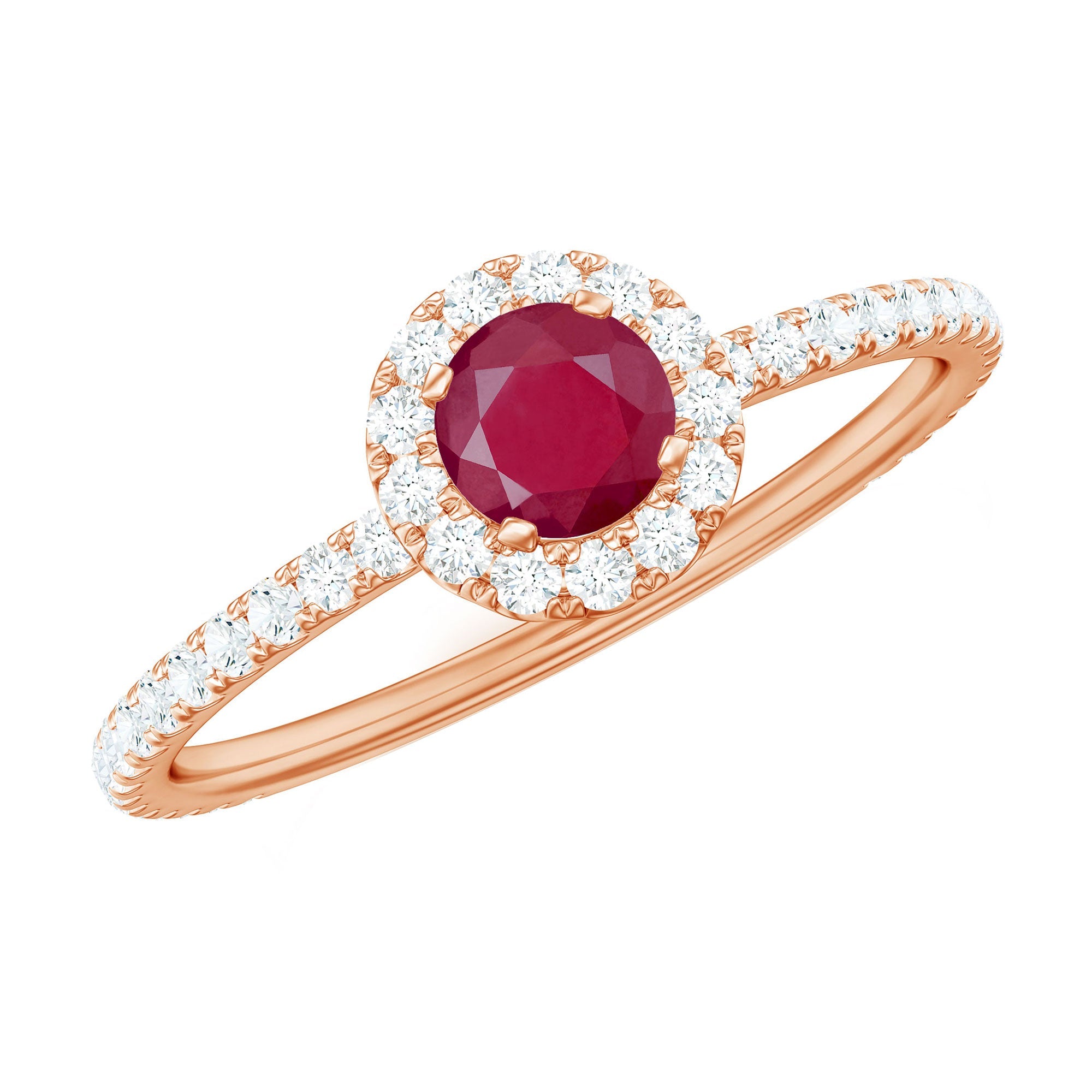 Real 0.6 Carat Ruby Engagement Ring with Diamond Halo
