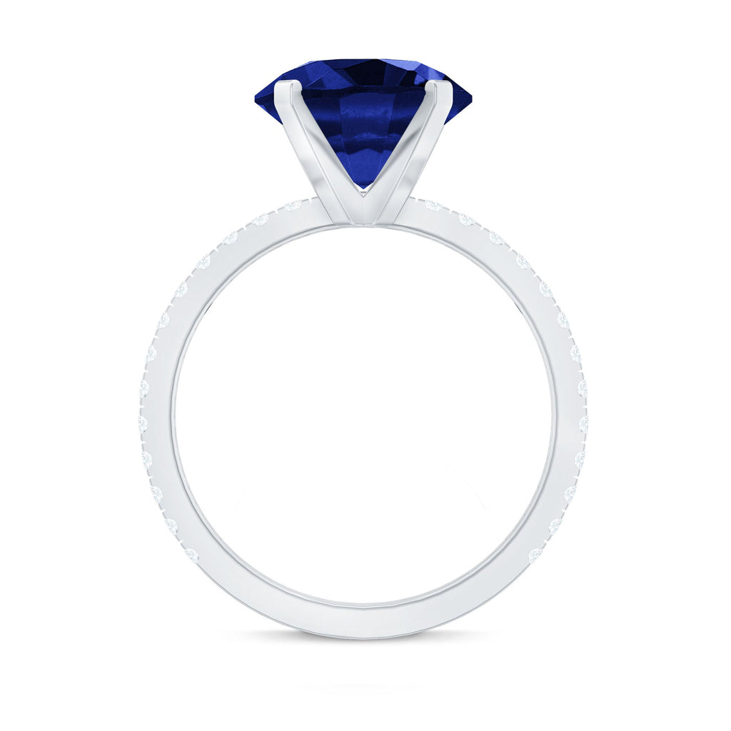Certified 4.5 Carat Lab Grown Blue Sapphire Engagement Ring with Diamond