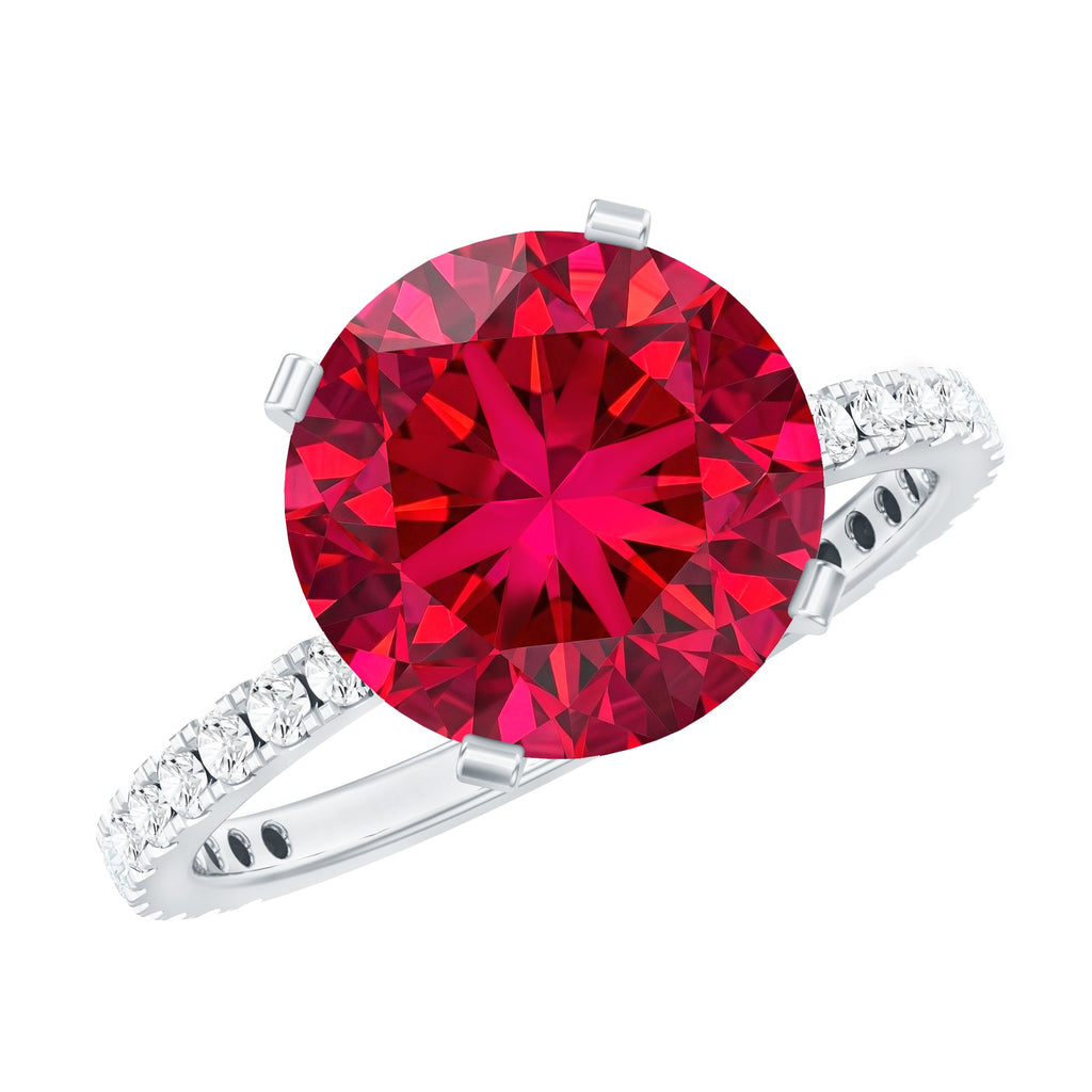 5 Carat Lab Created Ruby Solitaire Engagement Ring with Real Diamonds