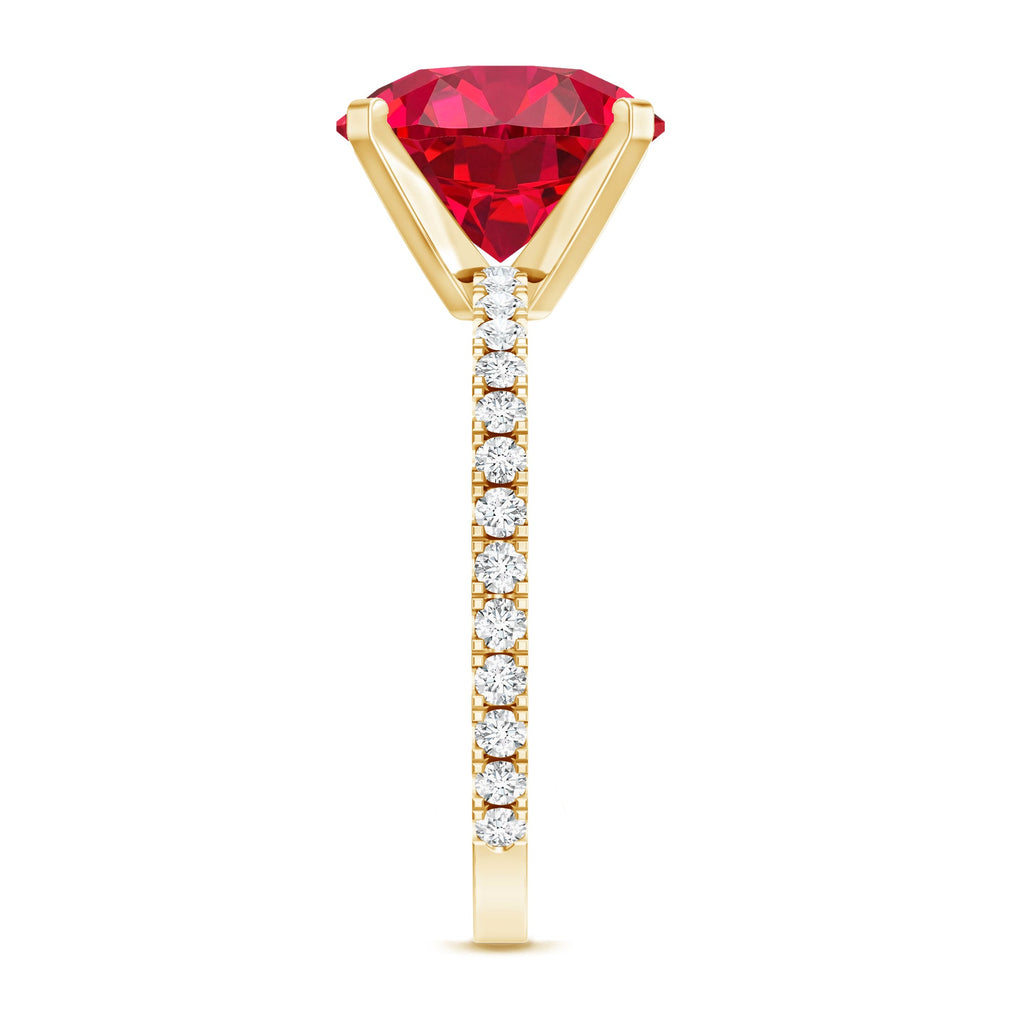 5 Carat Lab Created Ruby Solitaire Engagement Ring with Real Diamonds