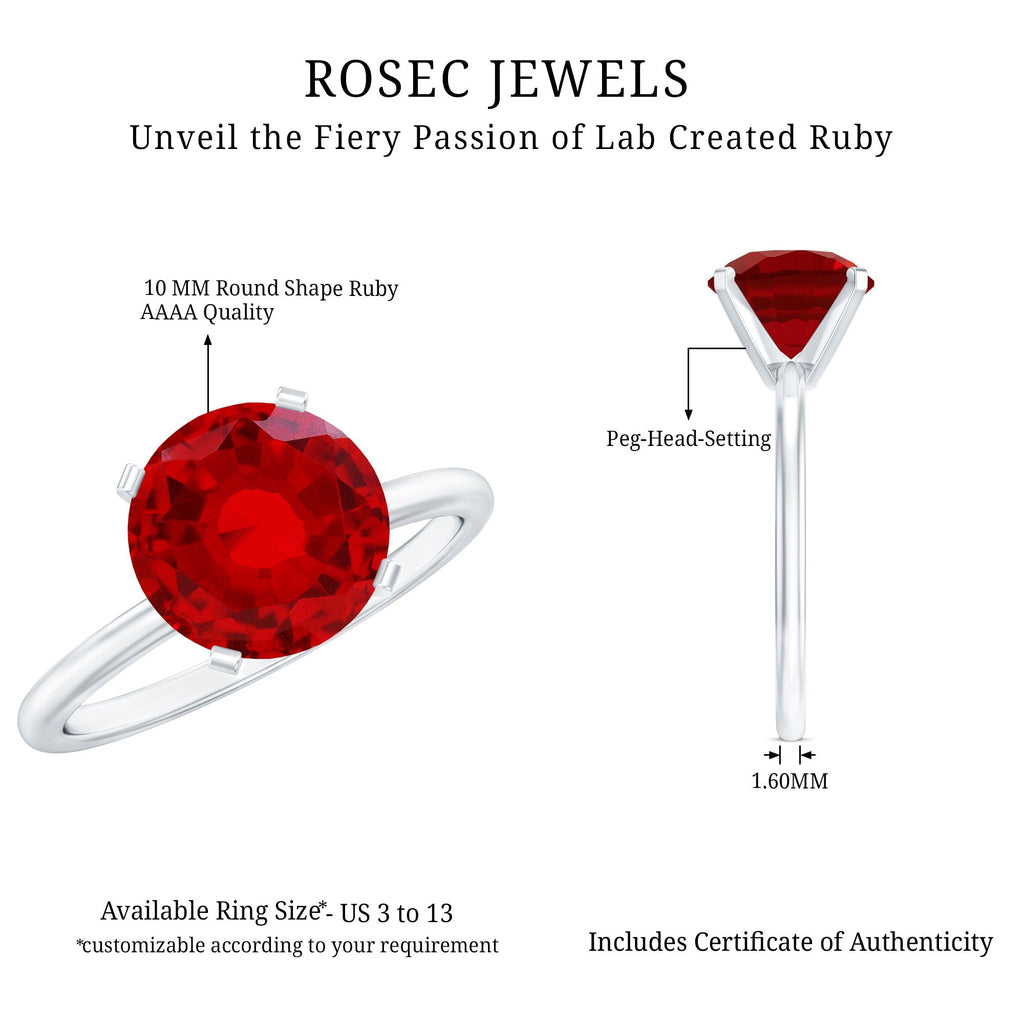 Solitaire Lab Grown 5 Carat Ruby Engagement Ring with Certificate