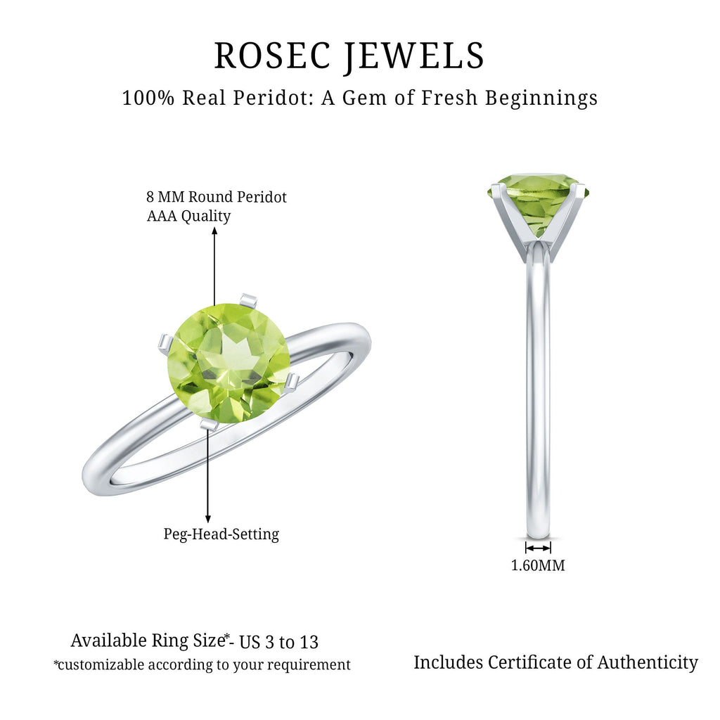 Natural 2 Carat Peridot Solitaire Engagement Ring for Women