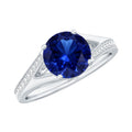 2.7 Carat Round Lab Grown Blue Sapphire Engagement Ring with Diamond Split Shank
