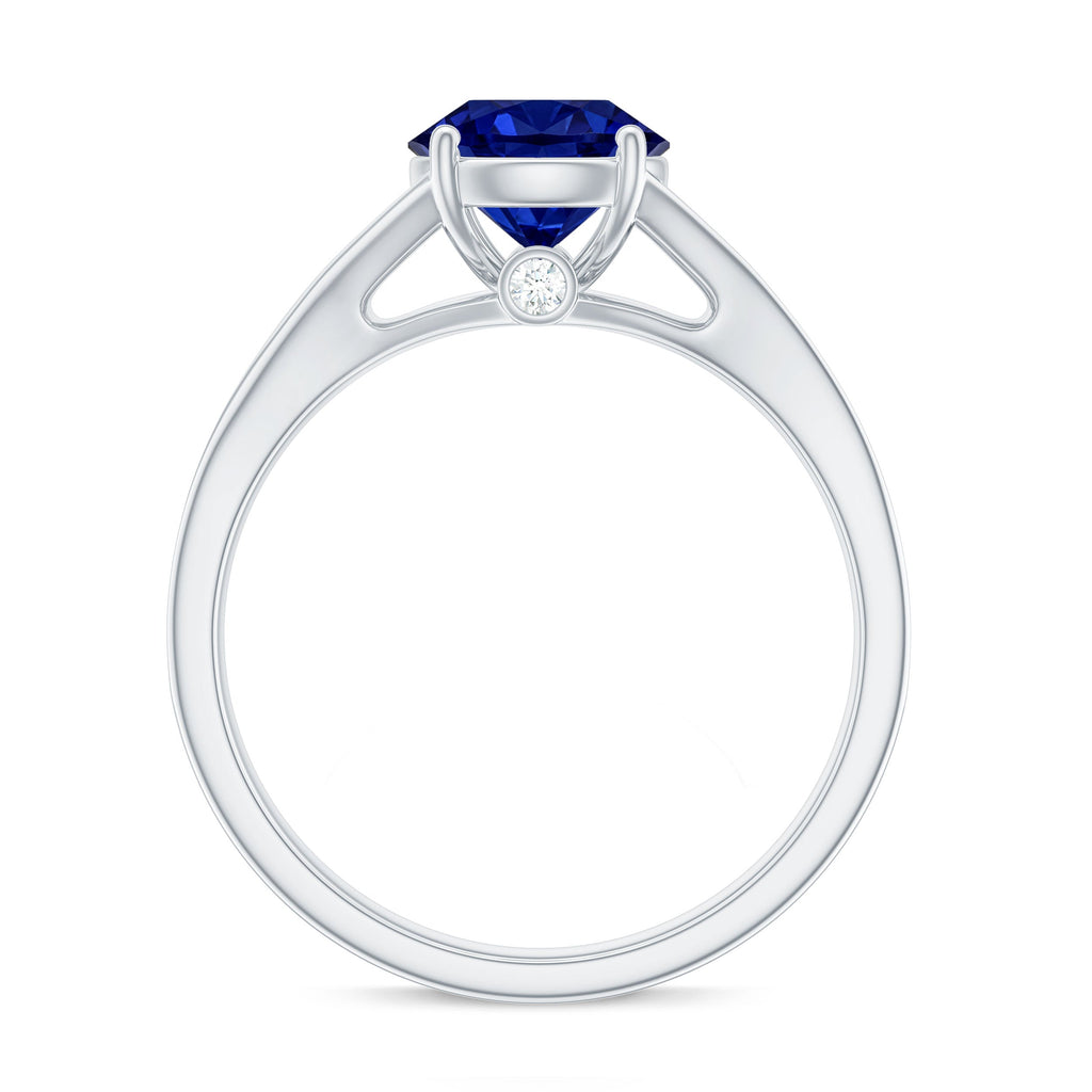 2.7 Carat Round Lab Grown Blue Sapphire Engagement Ring with Diamond Split Shank