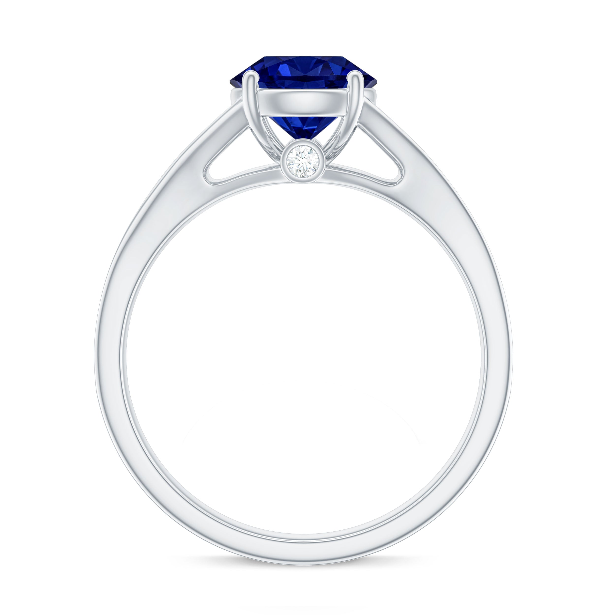 2.7 Carat Round Lab Grown Blue Sapphire Engagement Ring with Diamond Split Shank