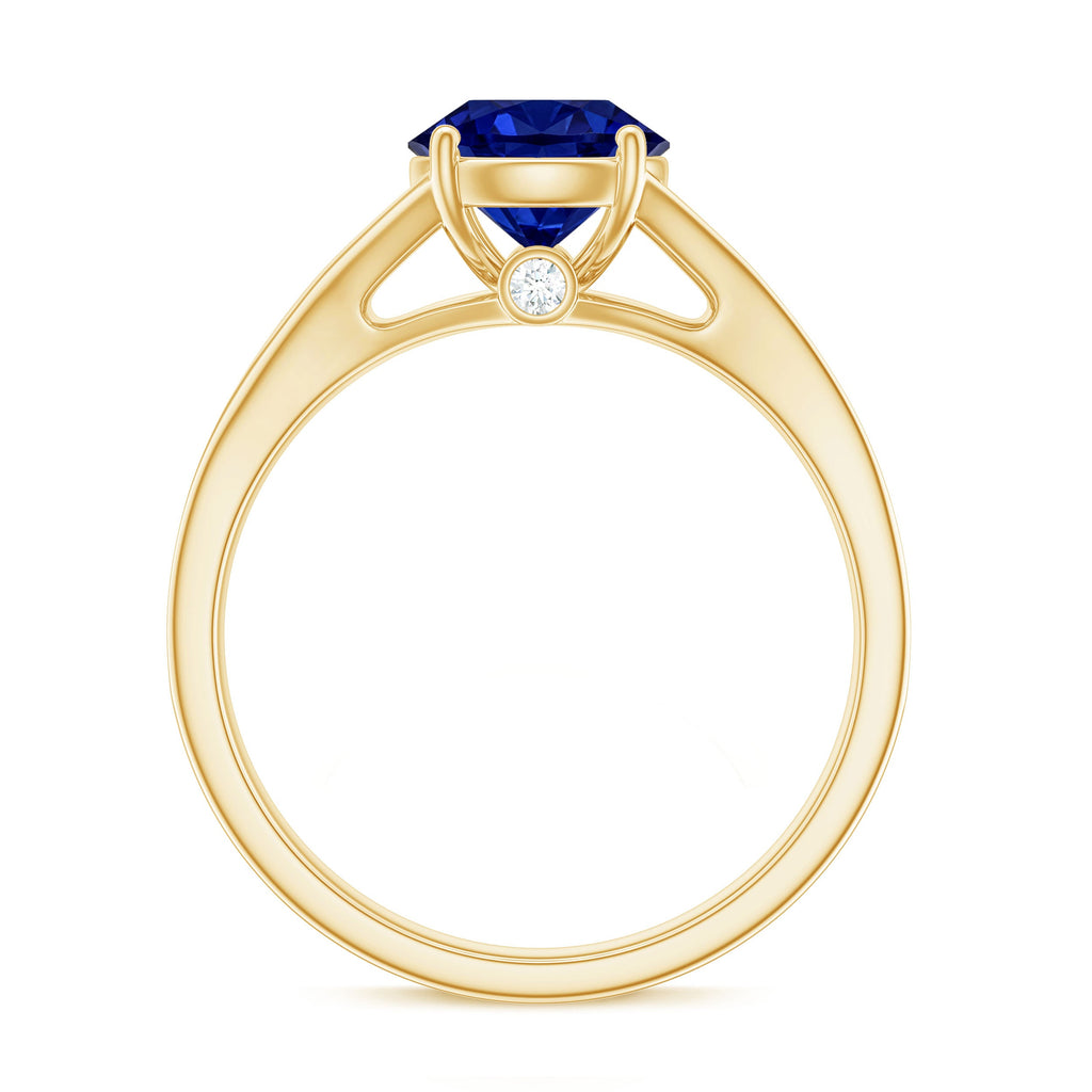 2.7 Carat Round Lab Grown Blue Sapphire Engagement Ring with Diamond Split Shank