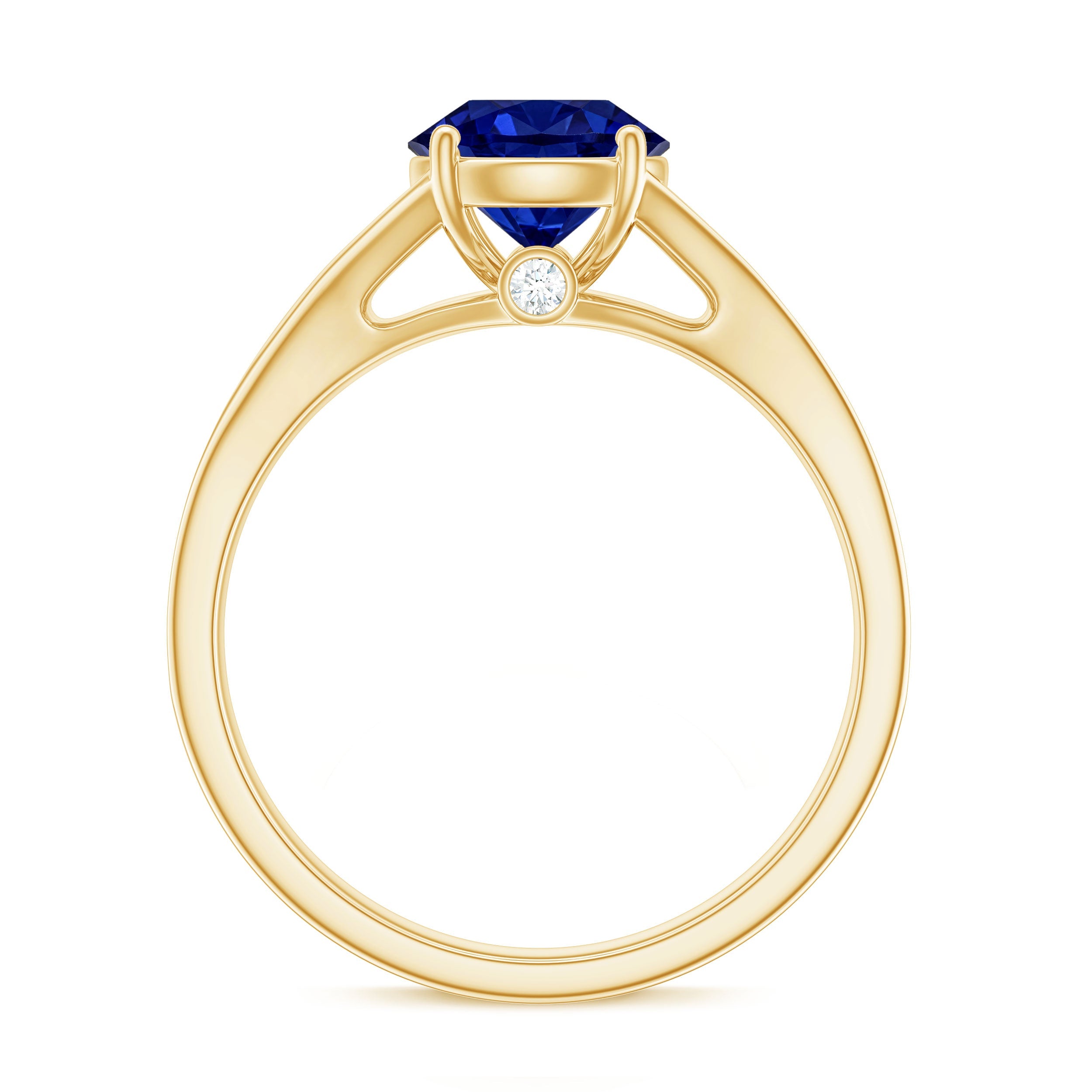 2.7 Carat Round Lab Grown Blue Sapphire Engagement Ring with Diamond Split Shank