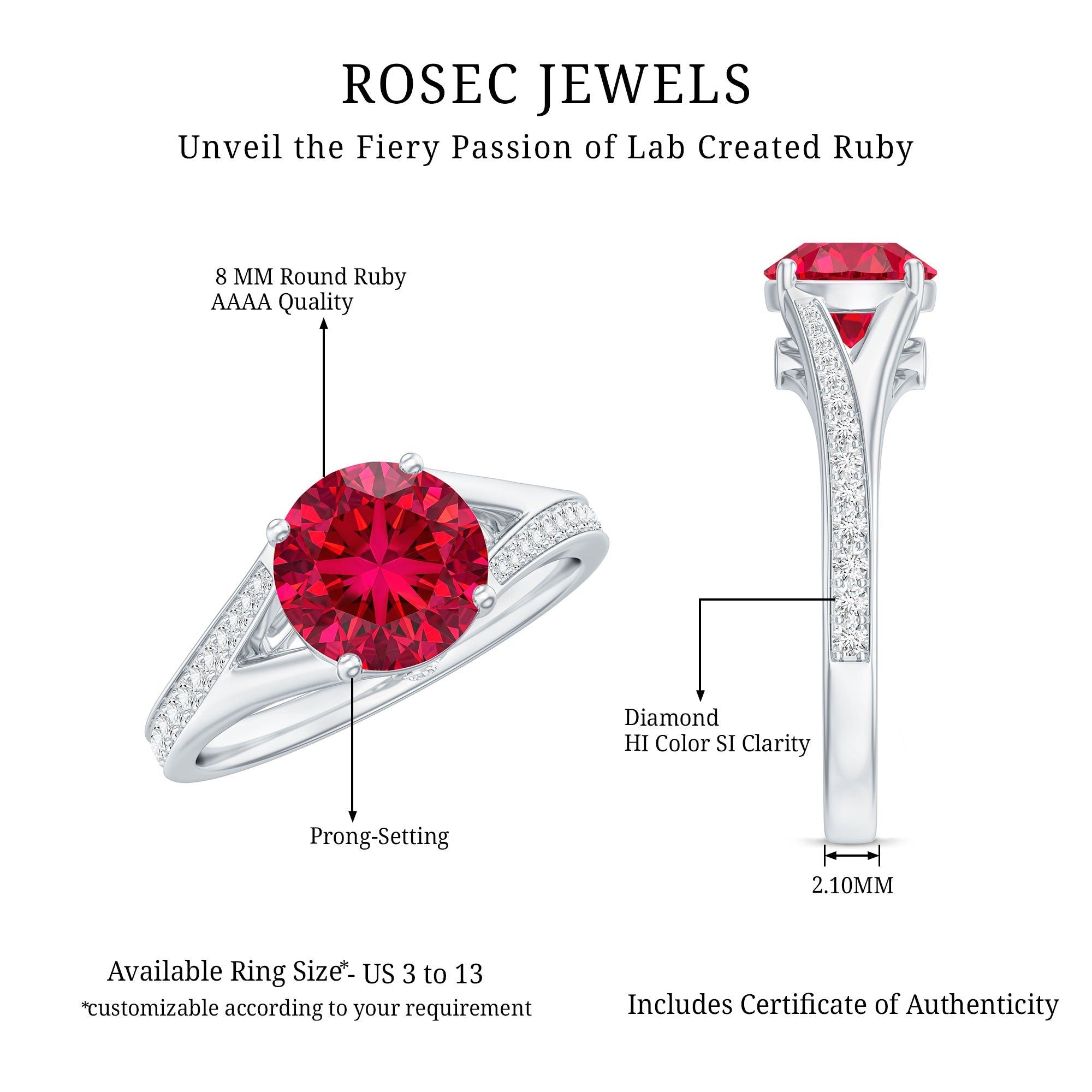 Lab Created Ruby and Diamond Engagement Ring in Split Shank