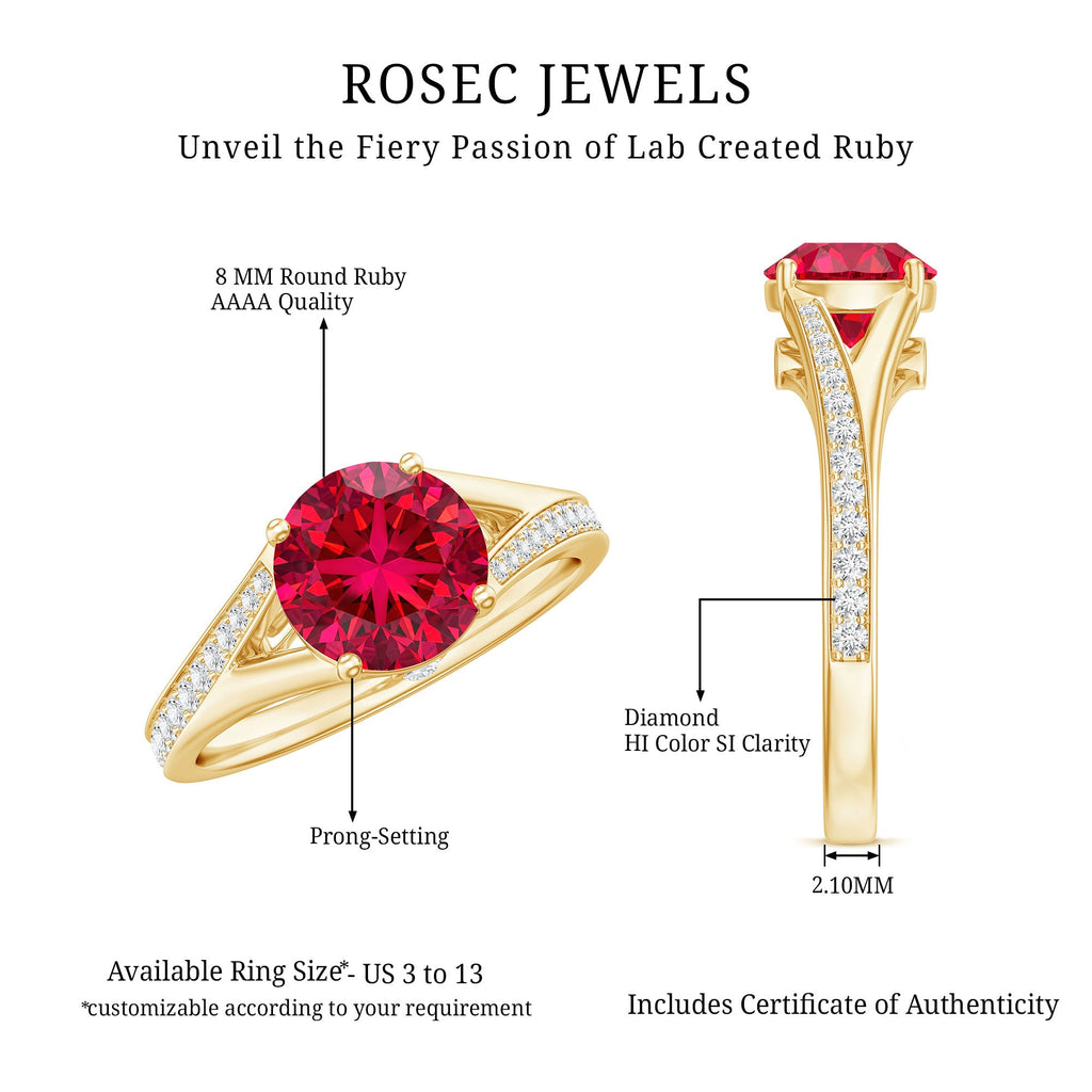 Lab Created Ruby and Diamond Engagement Ring in Split Shank