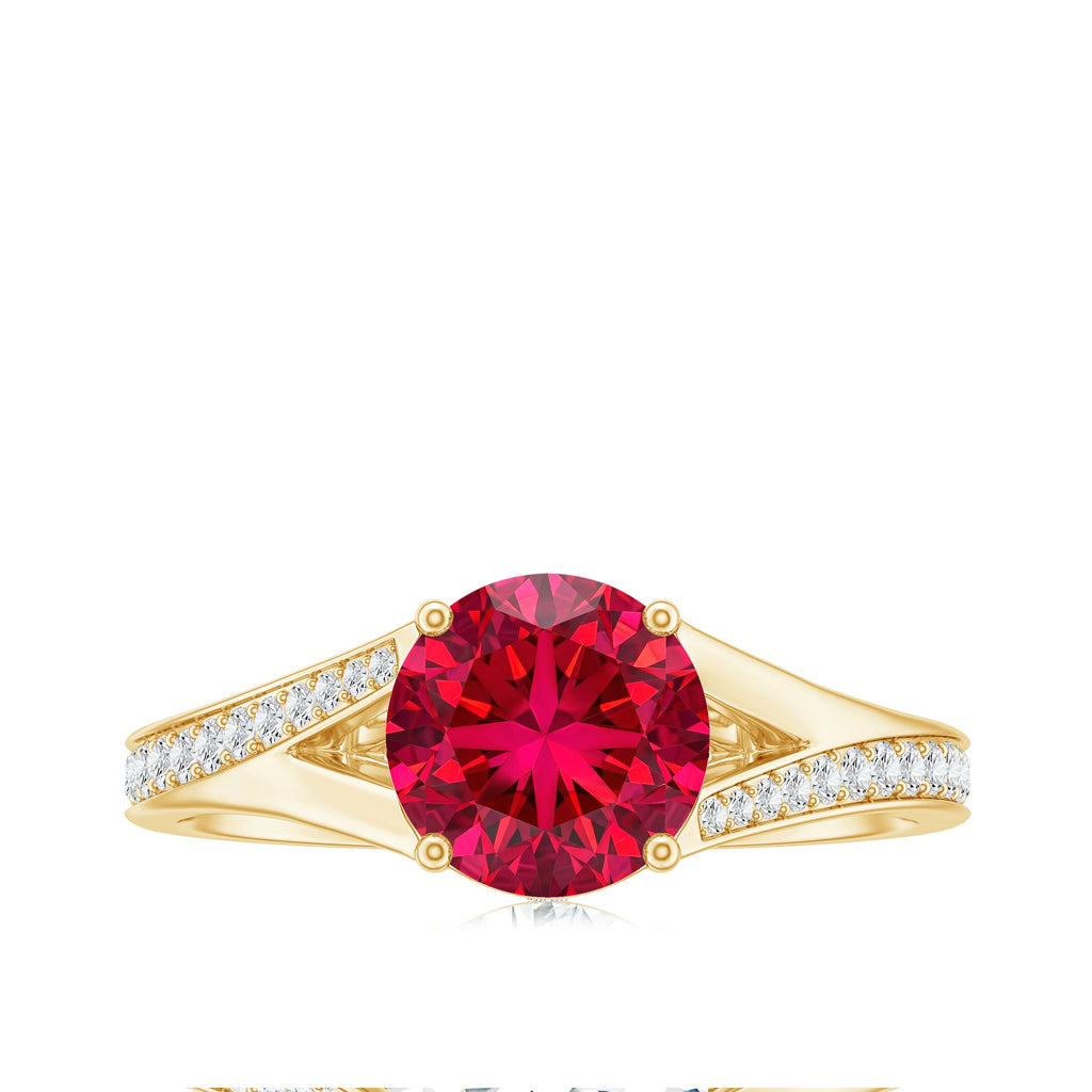 Lab Created Ruby and Diamond Engagement Ring in Split Shank