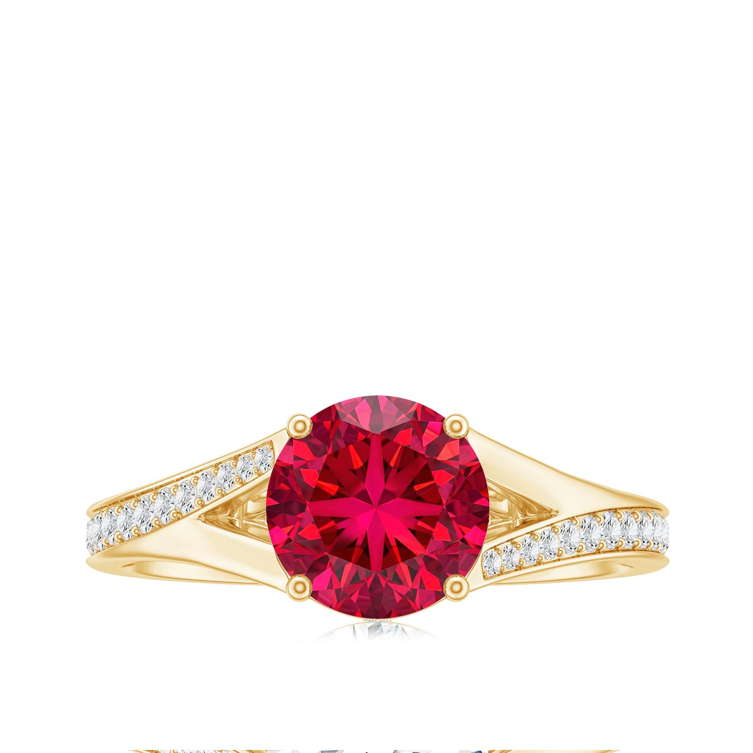 Lab Created Ruby and Diamond Engagement Ring in Split Shank