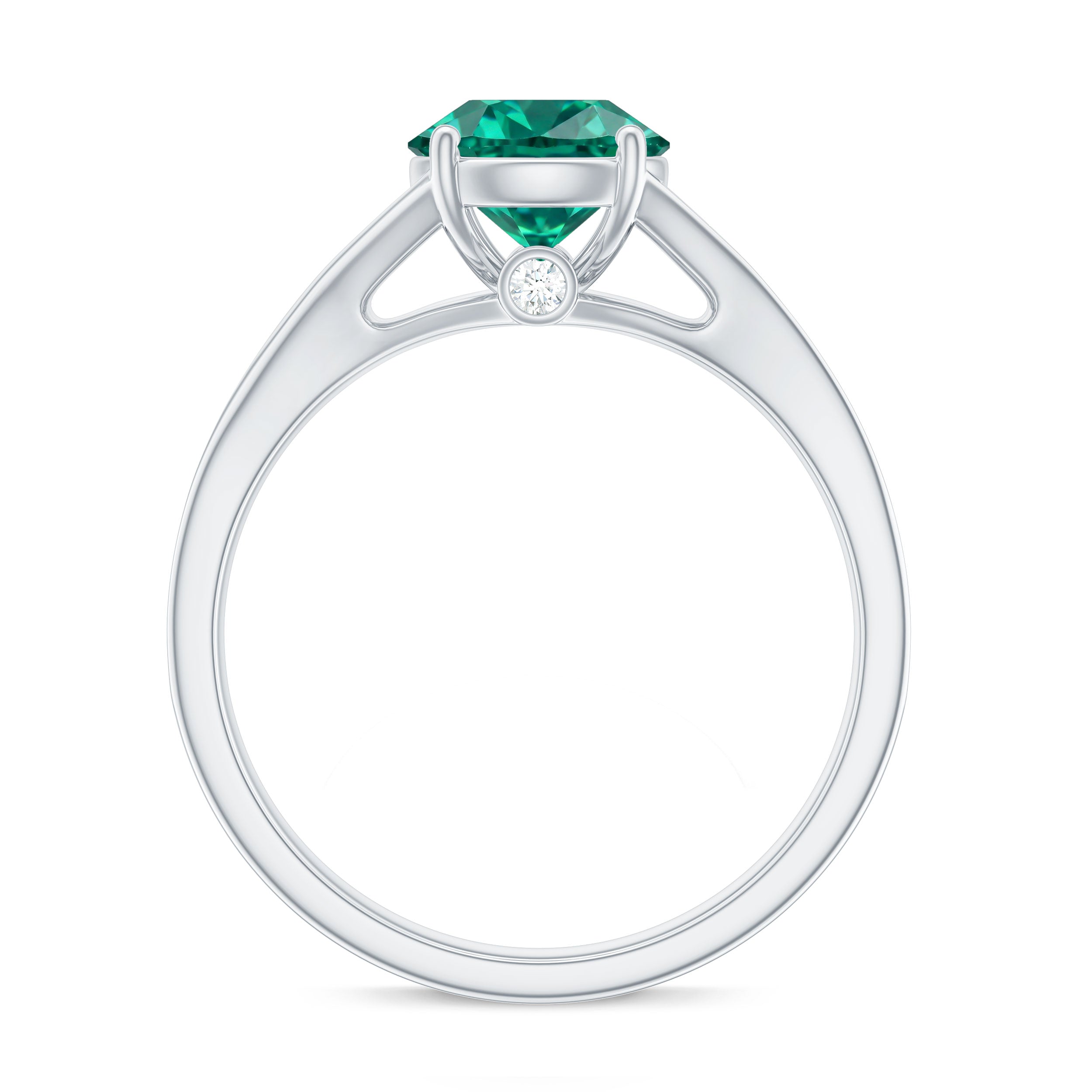 Certified 2 Carat Lab Grown Emerald Split Shank Engagement Ring with Diamond