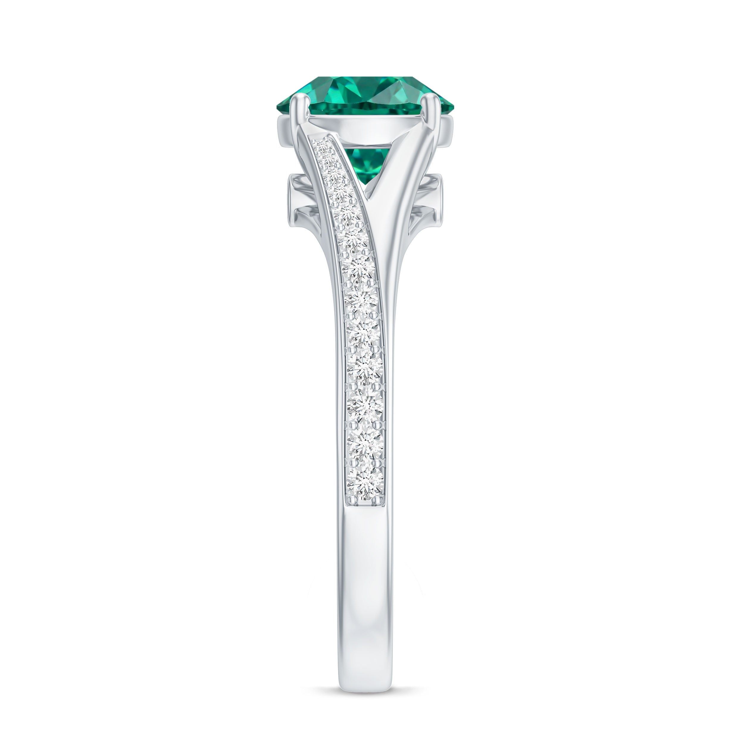 Certified 2 Carat Lab Grown Emerald Split Shank Engagement Ring with Diamond