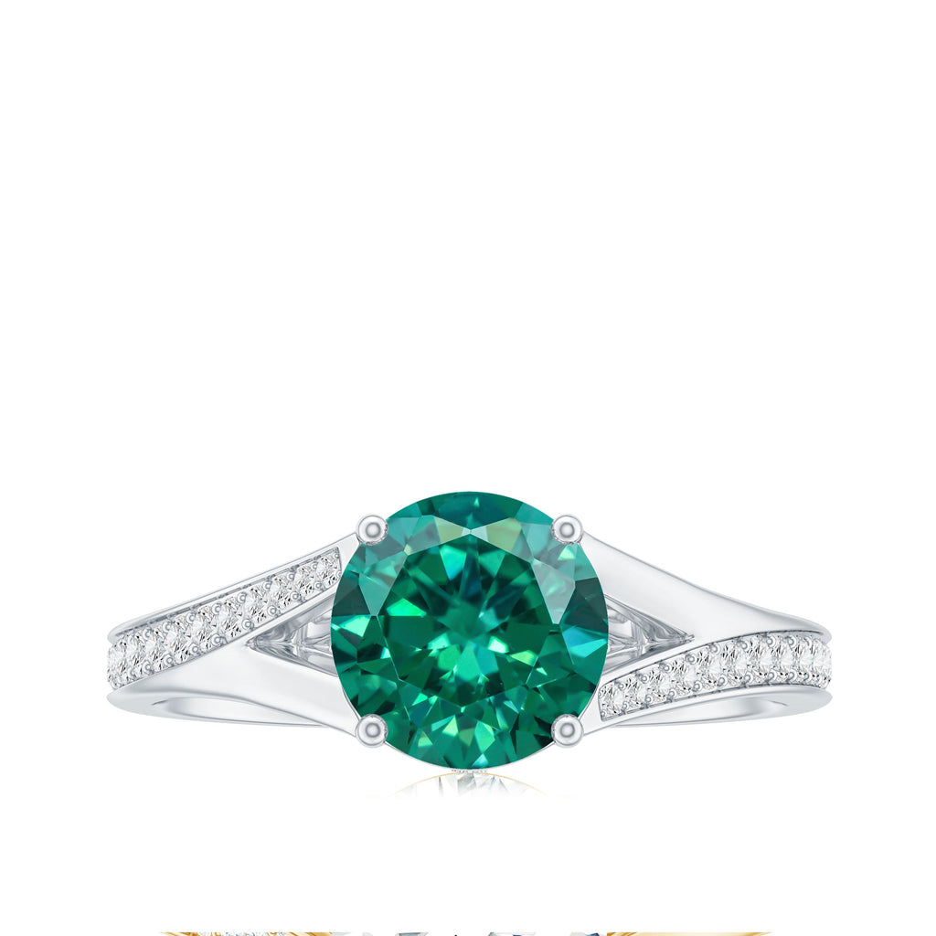 Certified 2 Carat Lab Grown Emerald Split Shank Engagement Ring with Diamond