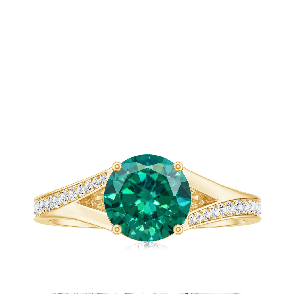 Certified 2 Carat Lab Grown Emerald Split Shank Engagement Ring with Diamond