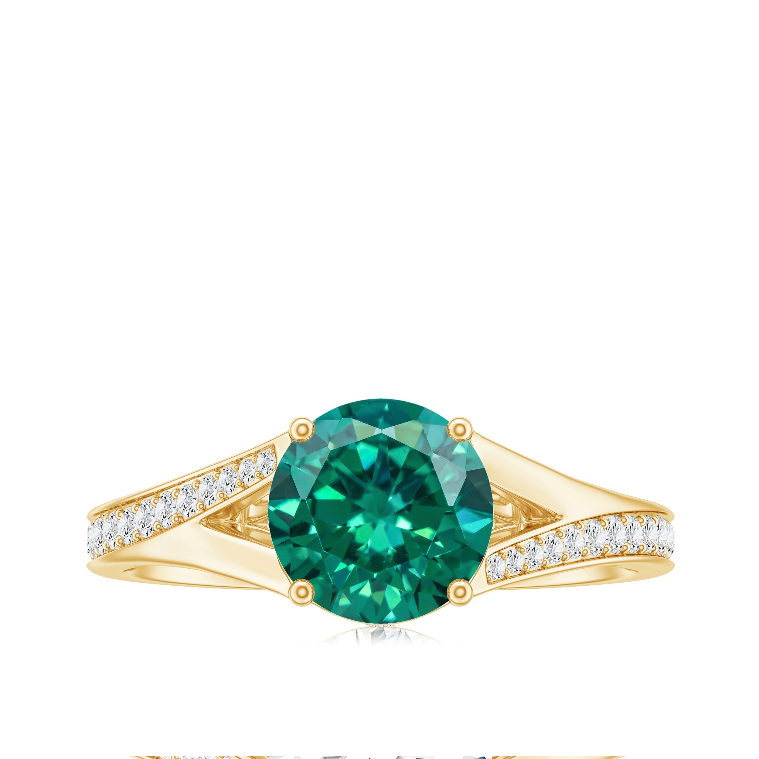 Certified 2 Carat Lab Grown Emerald Split Shank Engagement Ring with Diamond