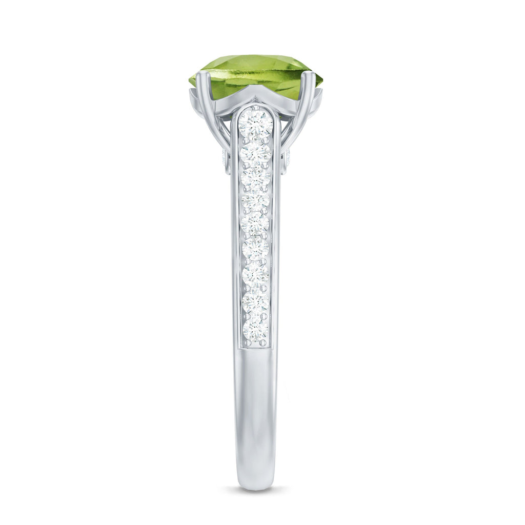 Natural 2 Carat Round Peridot Engagement Ring with Diamond