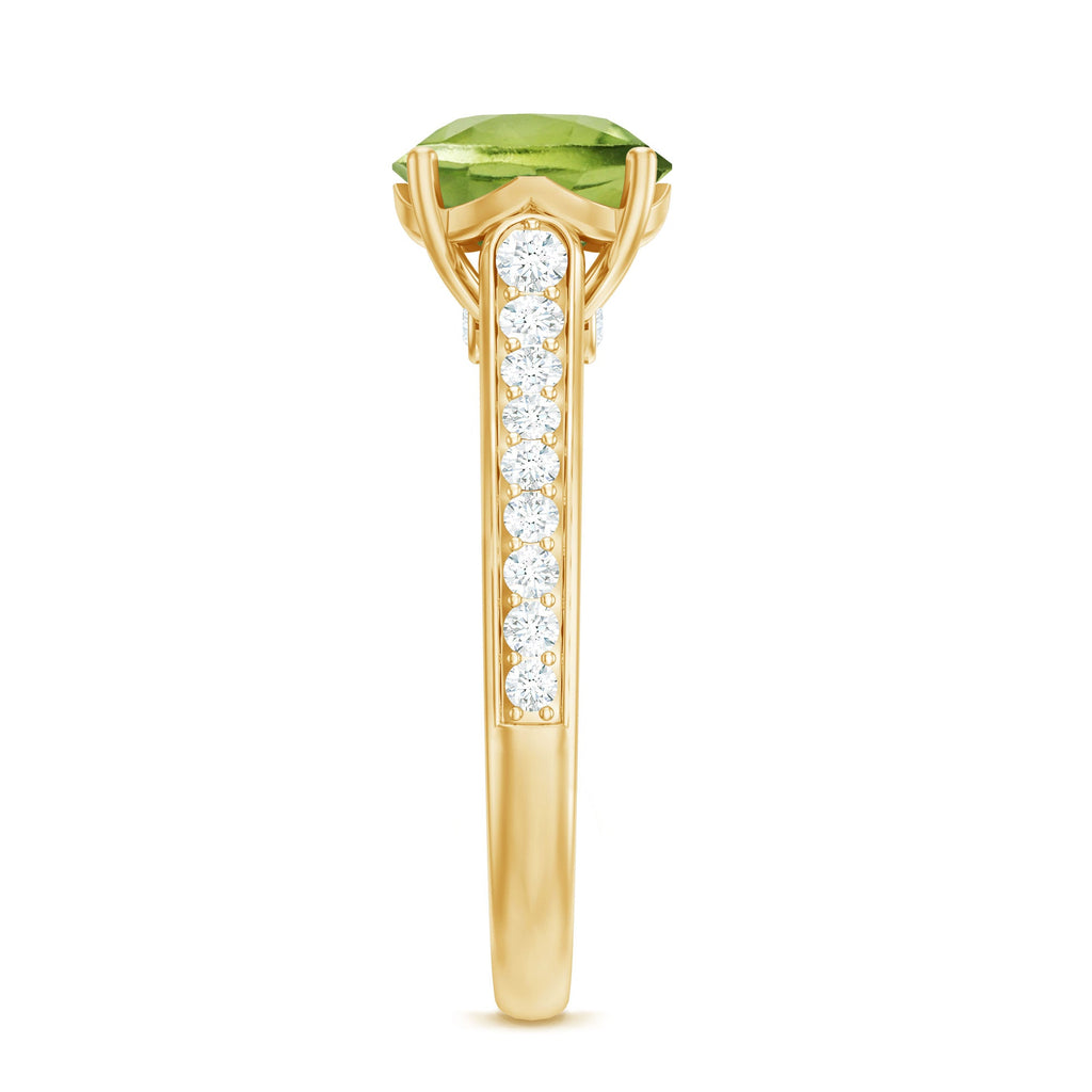 Natural 2 Carat Round Peridot Engagement Ring with Diamond