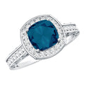 2.8 Carat Cushion Cut London Blue Topaz Halo Engagement Ring with Diamond