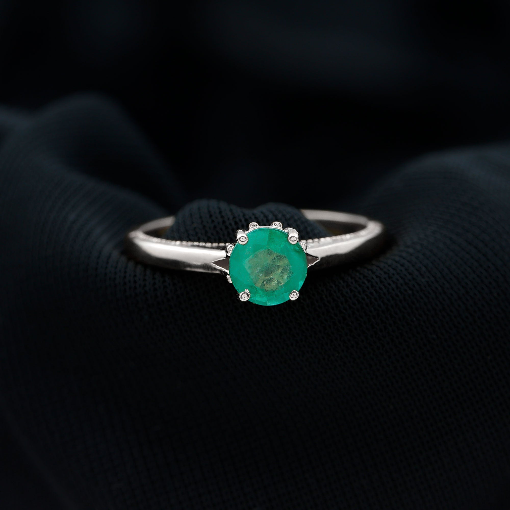 0.49 Carat May Birthstone Emerald Solitaire Ring with Milgrain Detailing