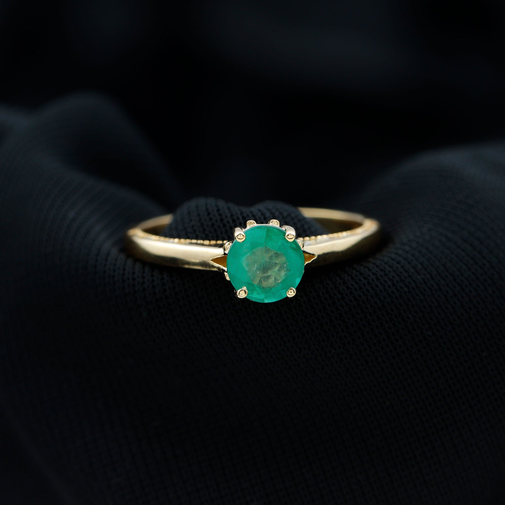 0.49 Carat May Birthstone Emerald Solitaire Ring with Milgrain Detailing