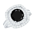Certified 2 Carat Black Onyx Statement Engagement Ring with Diamond Double Halo