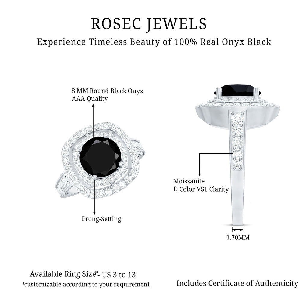Certified 2 Carat Black Onyx Statement Engagement Ring with Diamond Double Halo