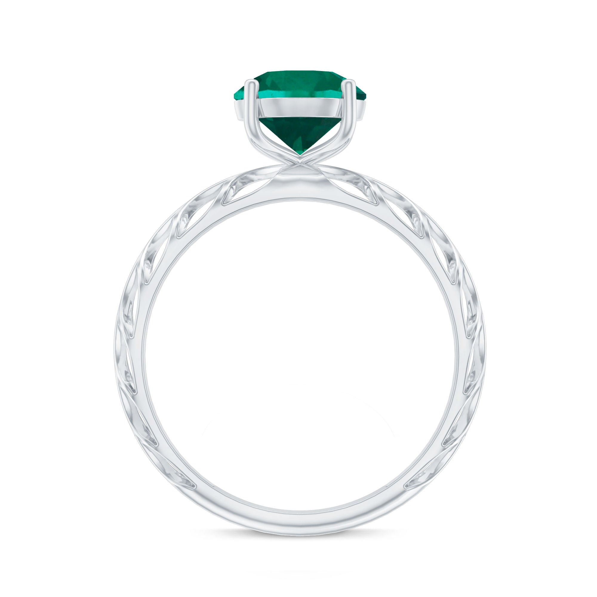 Certified Solitaire Lab Grown Emerald Engagement Ring with Filigree Details