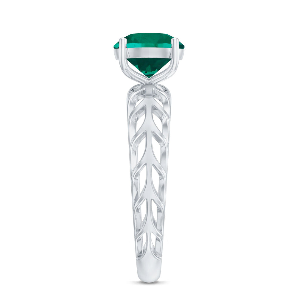 Certified Solitaire Lab Grown Emerald Engagement Ring with Filigree Details