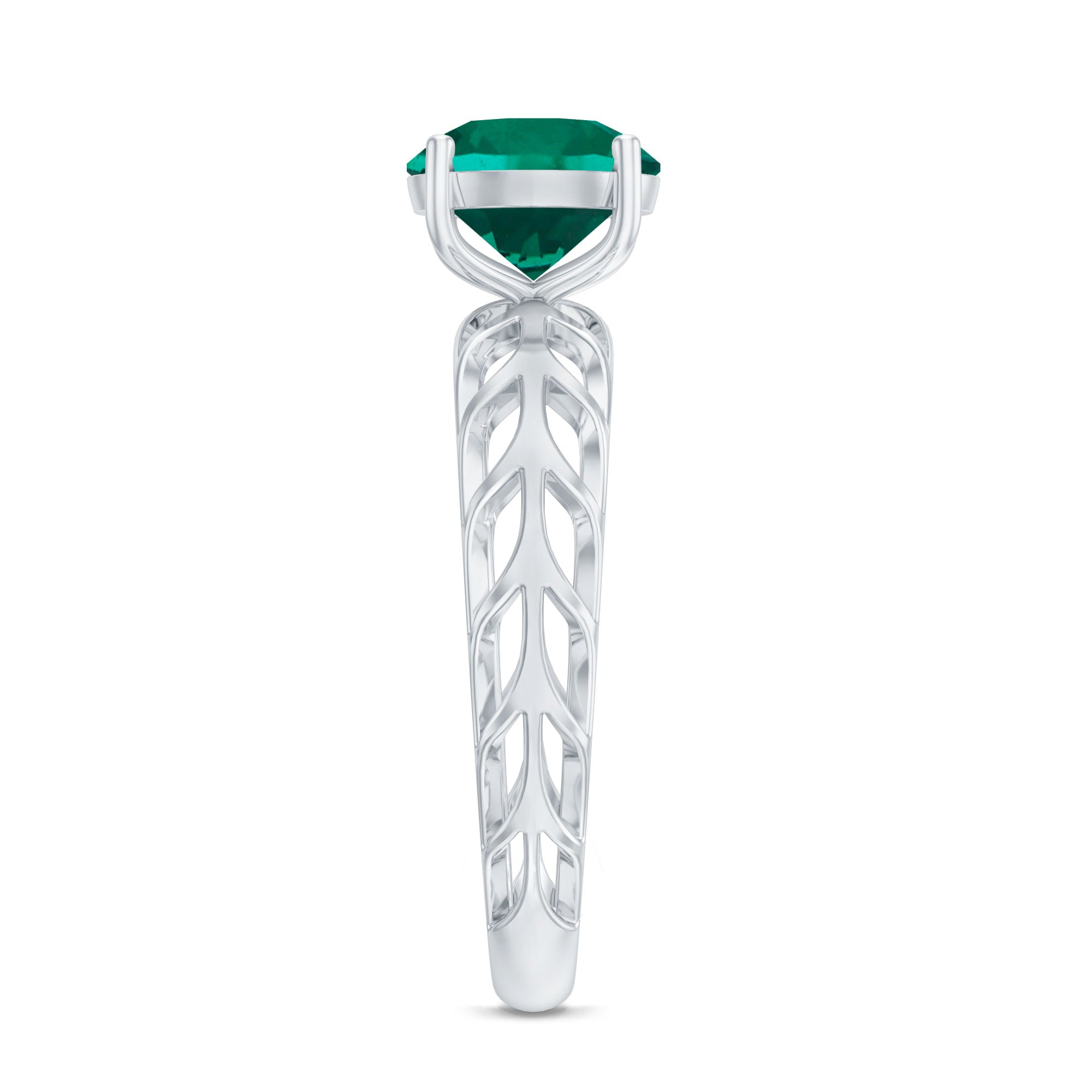 Certified Solitaire Lab Grown Emerald Engagement Ring with Filigree Details