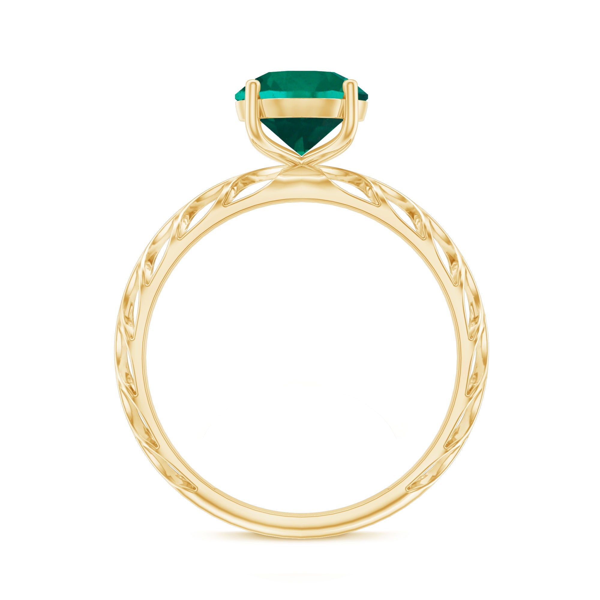 Certified Solitaire Lab Grown Emerald Engagement Ring with Filigree Details