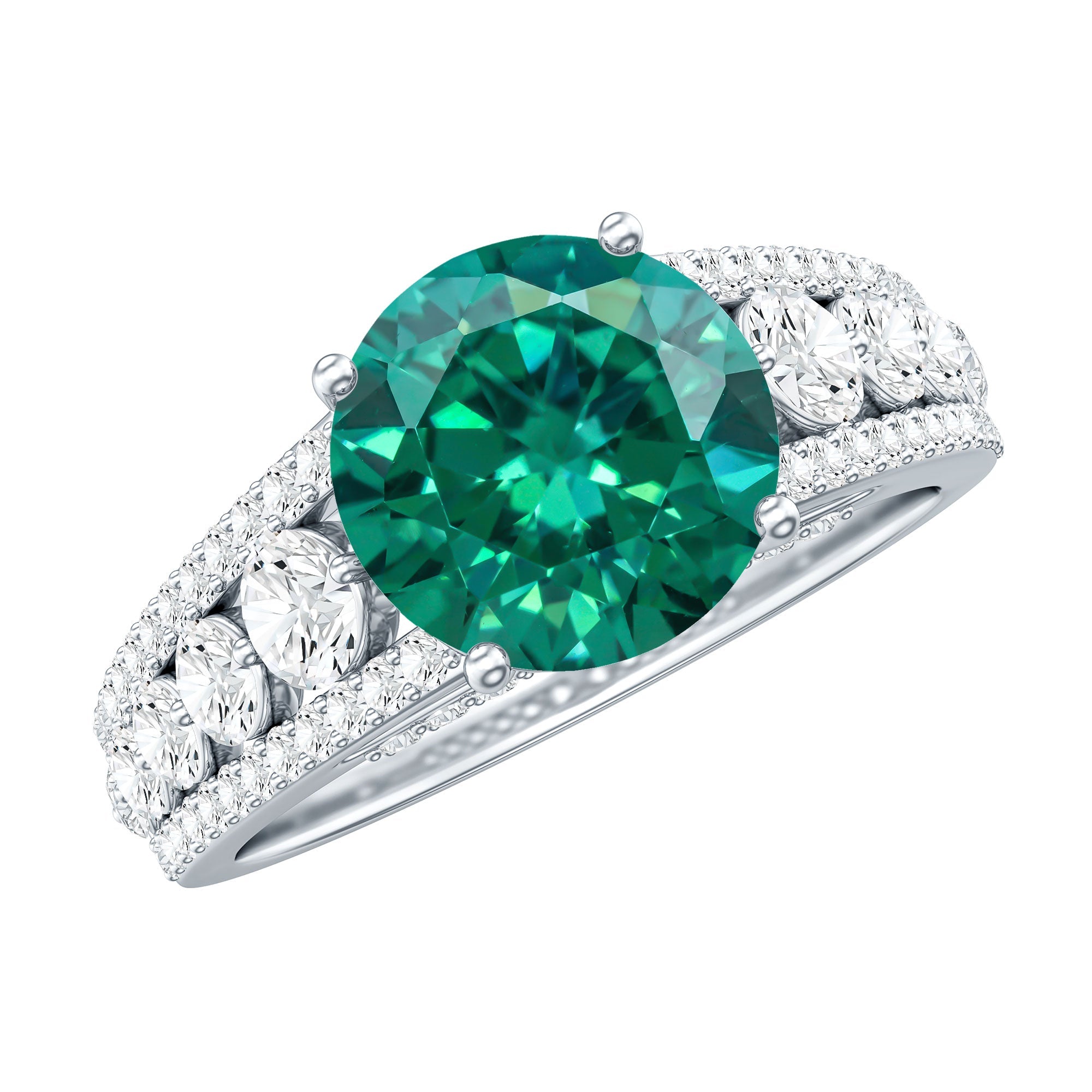 Certified 2 Carat Lab Grown Emerald Statement Engagement Ring with Side Stones