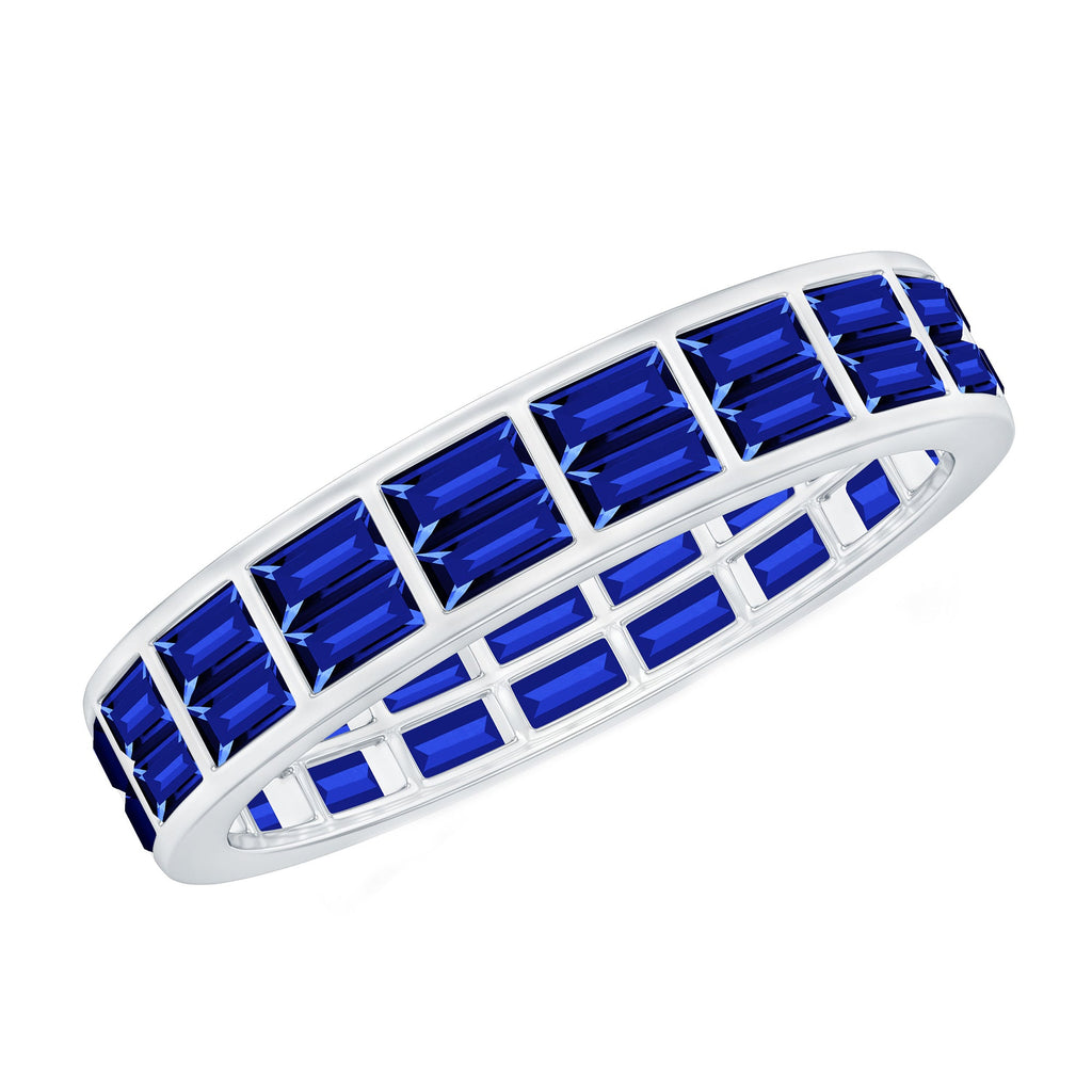 Certified Lab Grown Blue Sapphire Baguette Eternity Band in Channel Set