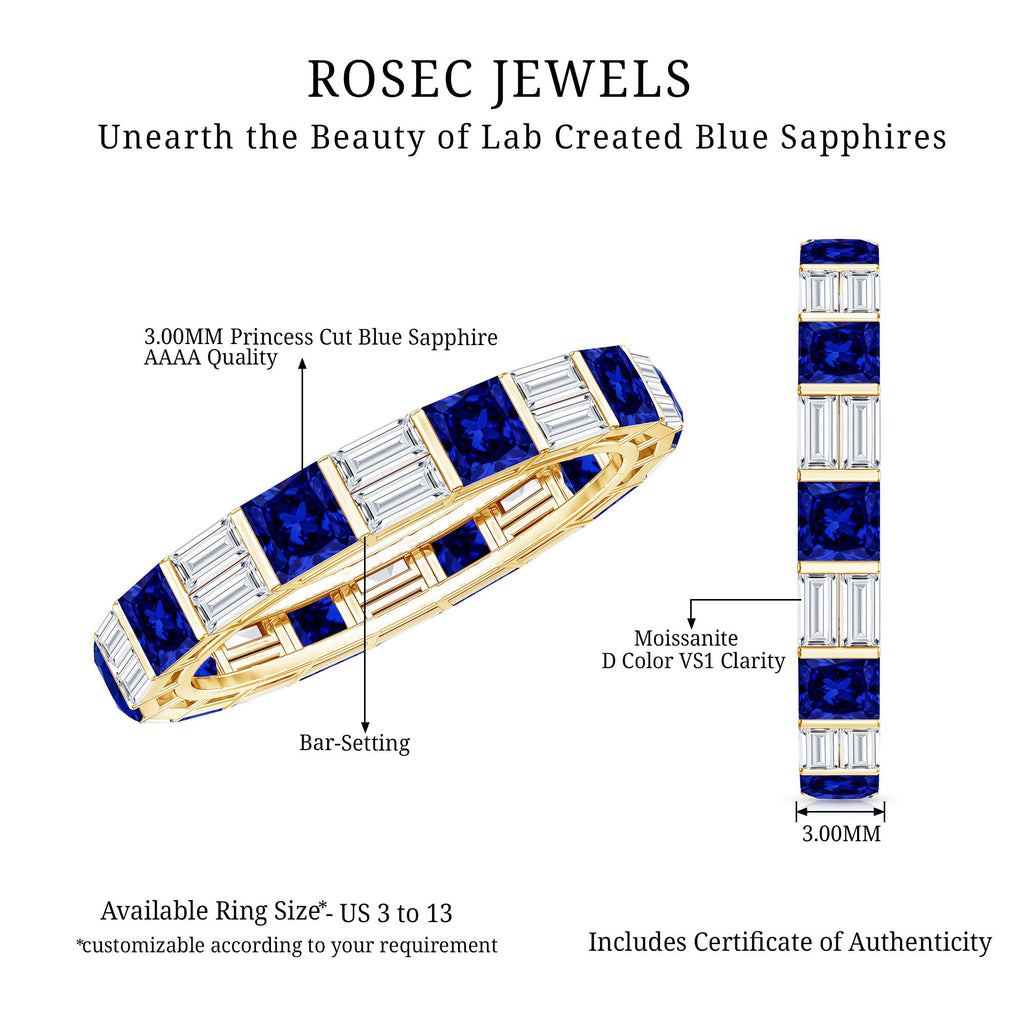 Certified Lab Grown Blue Sapphire Eternity Band Ring with Moissanite