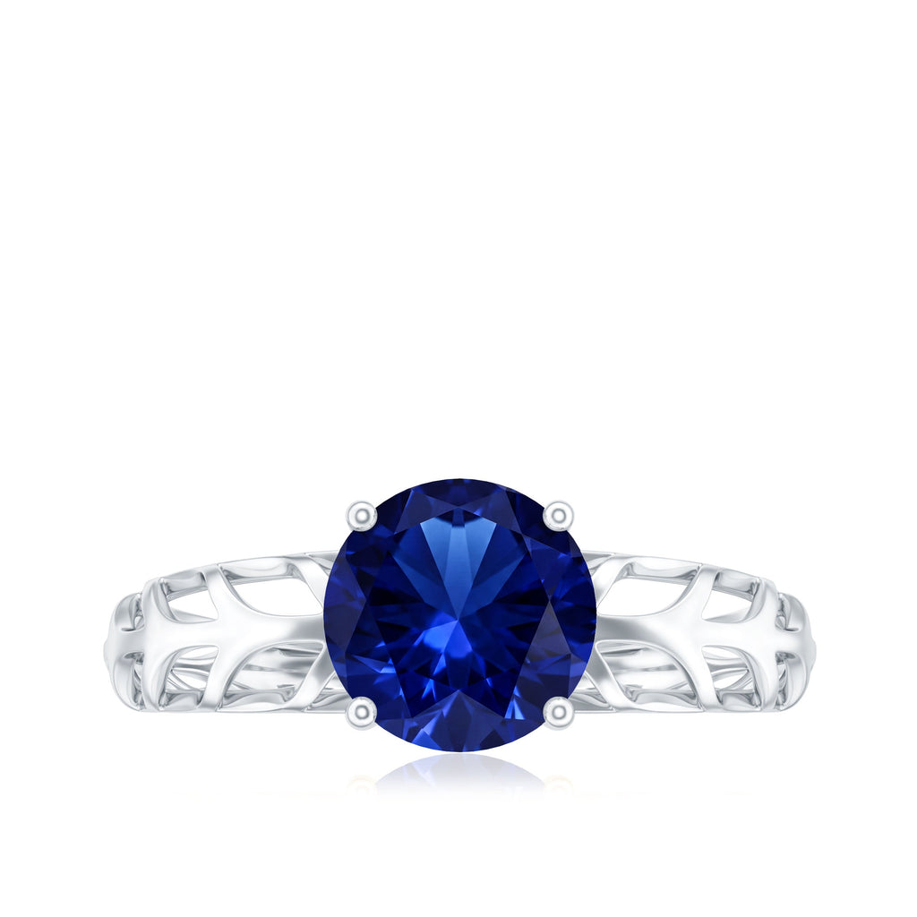 AAAA Quality Lab Created Blue Sapphire Solitaire Ring with Filigree Shank