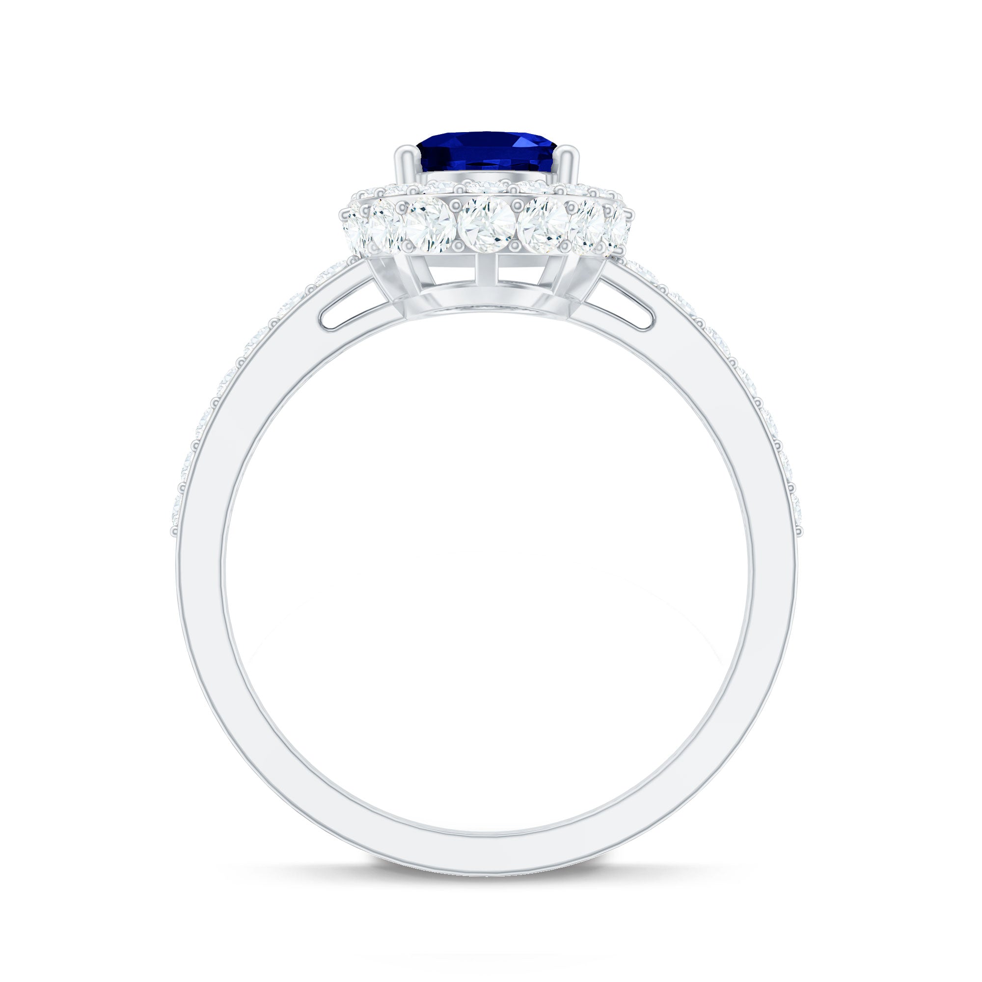 Certified 1.5 Carat Lab Grown Blue Sapphire Oval Engagement Ring with Diamond Halo
