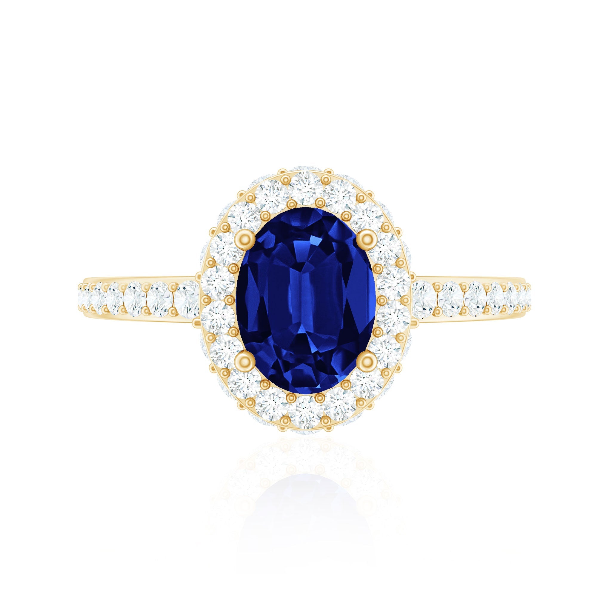 Certified 1.5 Carat Lab Grown Blue Sapphire Oval Engagement Ring with Diamond Halo