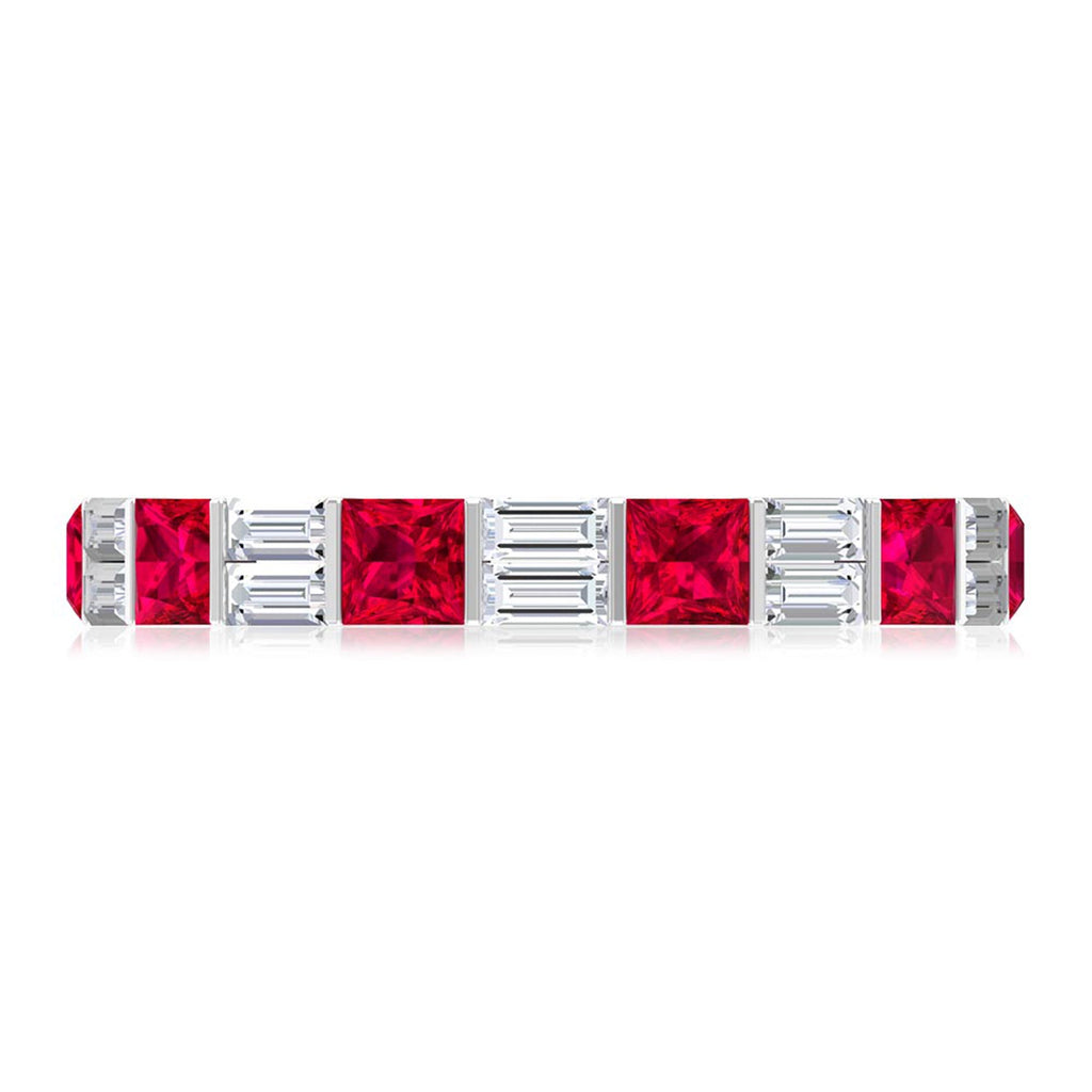 Princess Cut Lab Created Ruby And Moissanite Full Eternity Ring