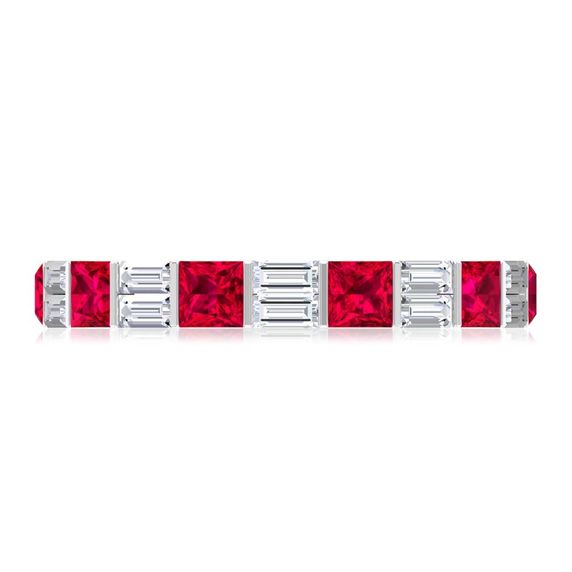 Princess Cut Lab Created Ruby And Moissanite Full Eternity Ring
