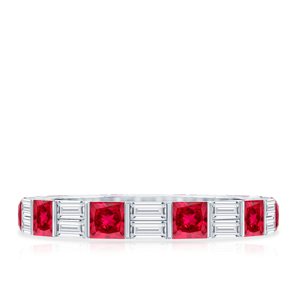 Princess Cut Lab Created Ruby And Moissanite Full Eternity Ring