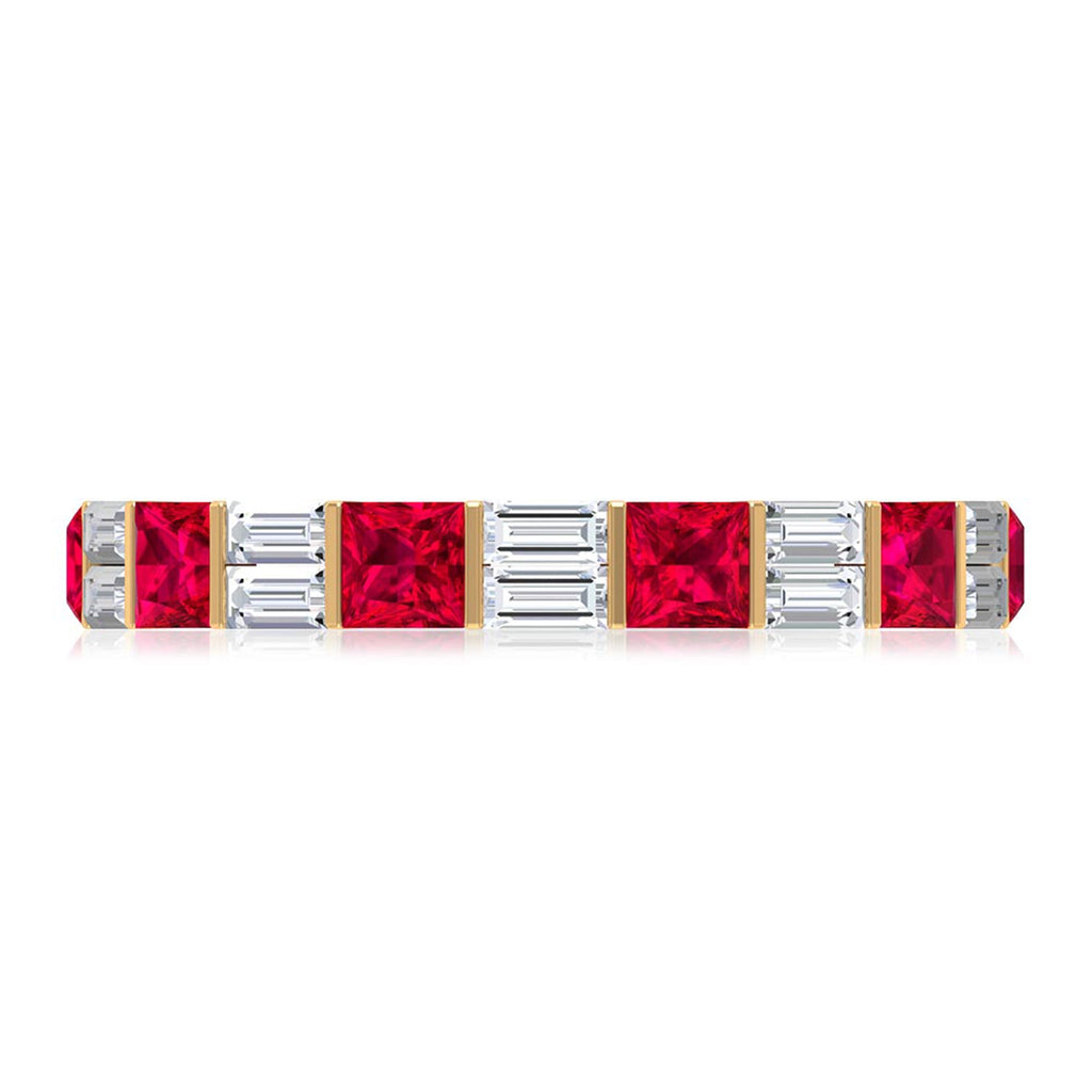 Princess Cut Lab Created Ruby And Moissanite Full Eternity Ring