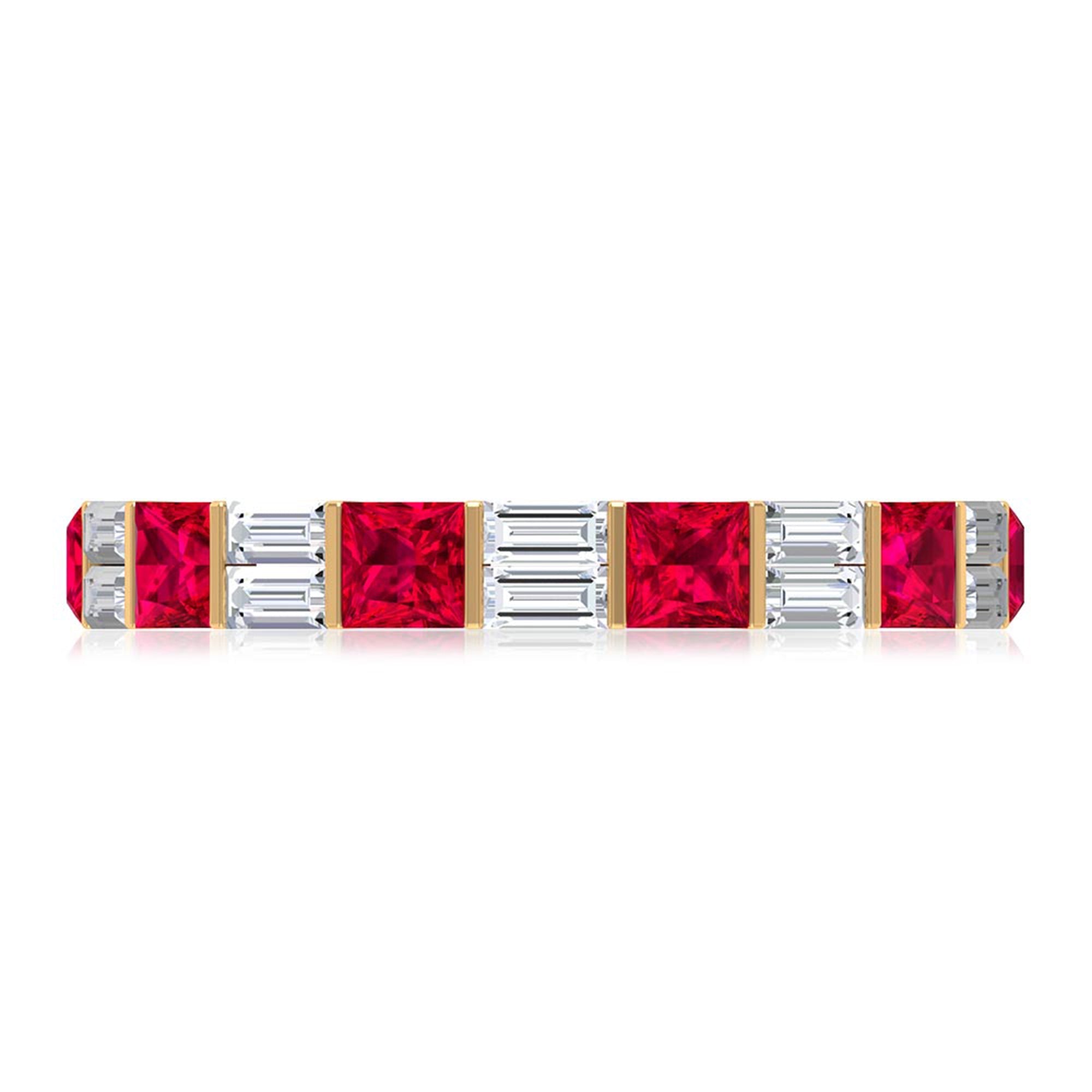 Princess Cut Lab Created Ruby And Moissanite Full Eternity Ring