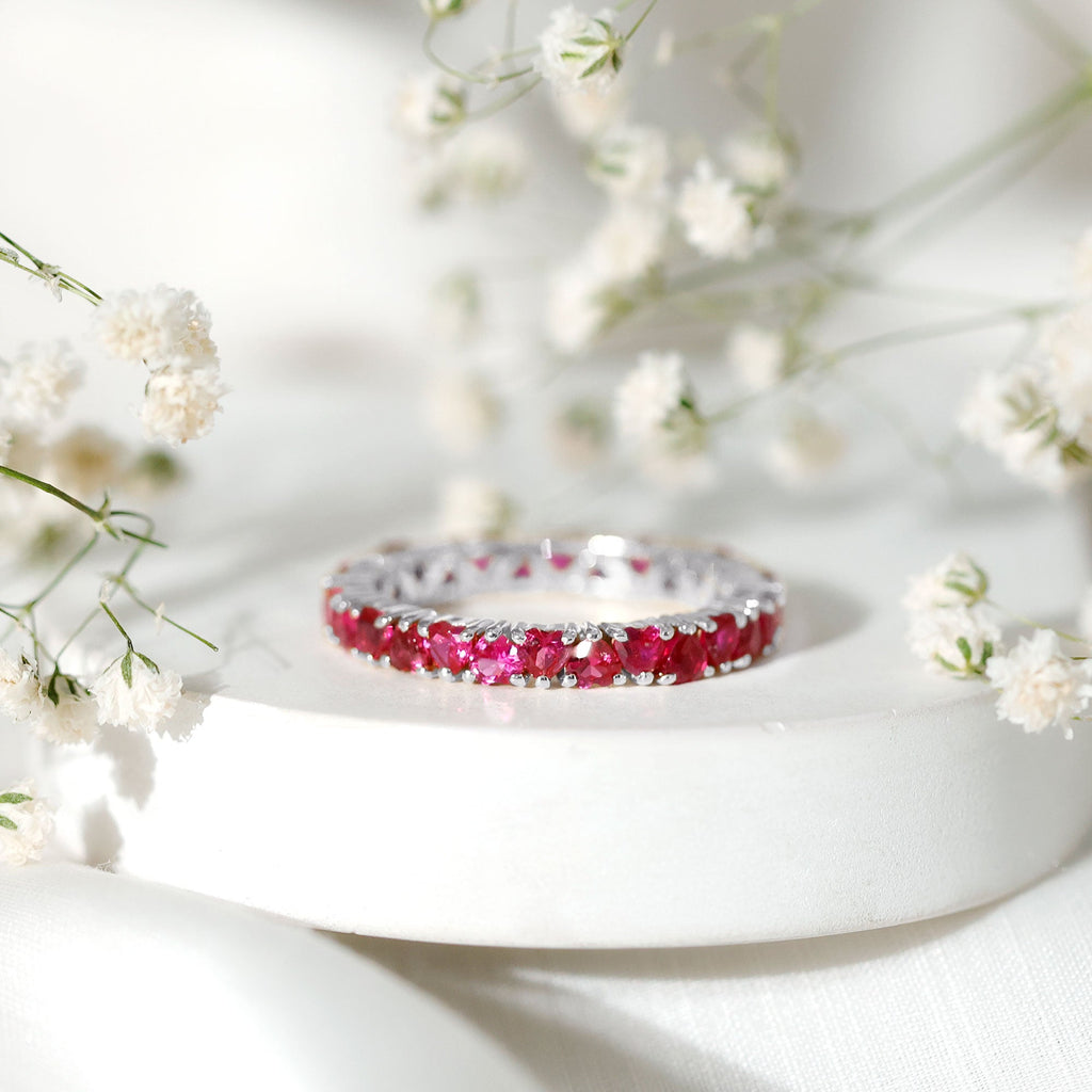 Lab Created Ruby Heart Eternity Band Ring