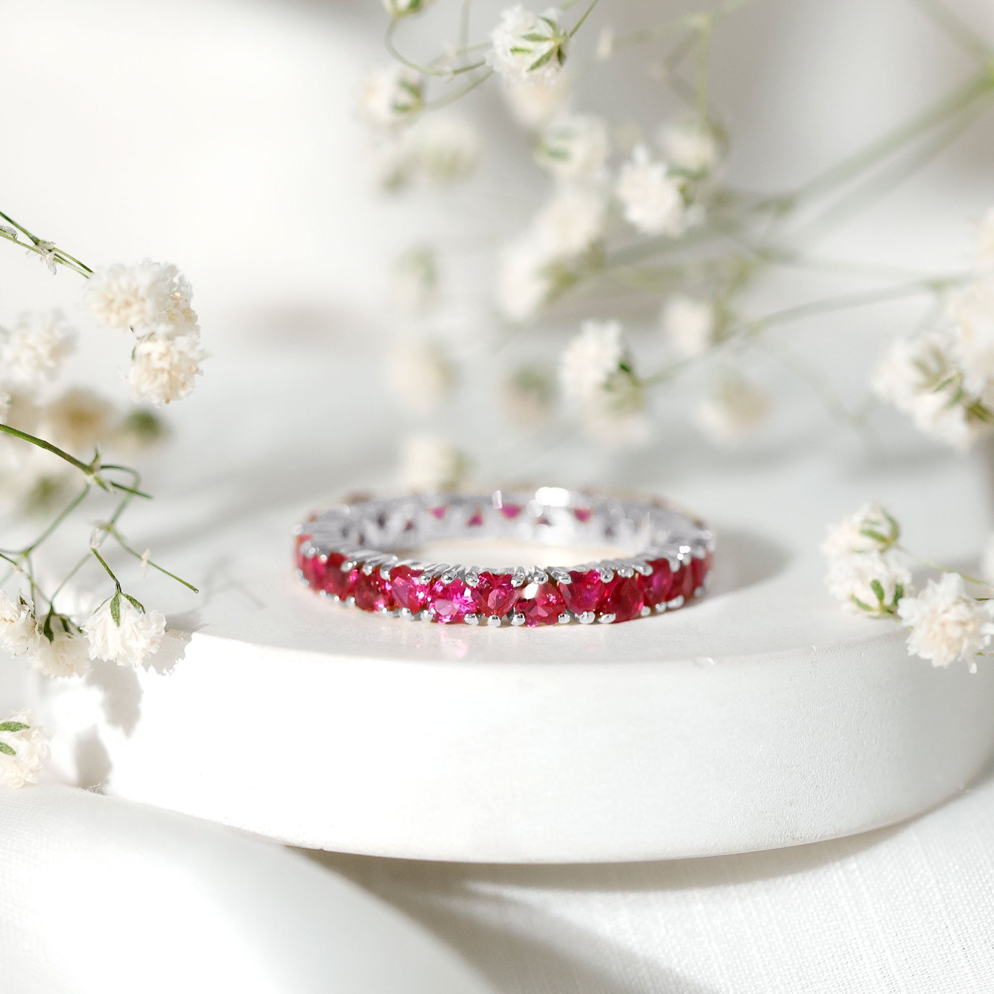 Lab Created Ruby Heart Eternity Band Ring