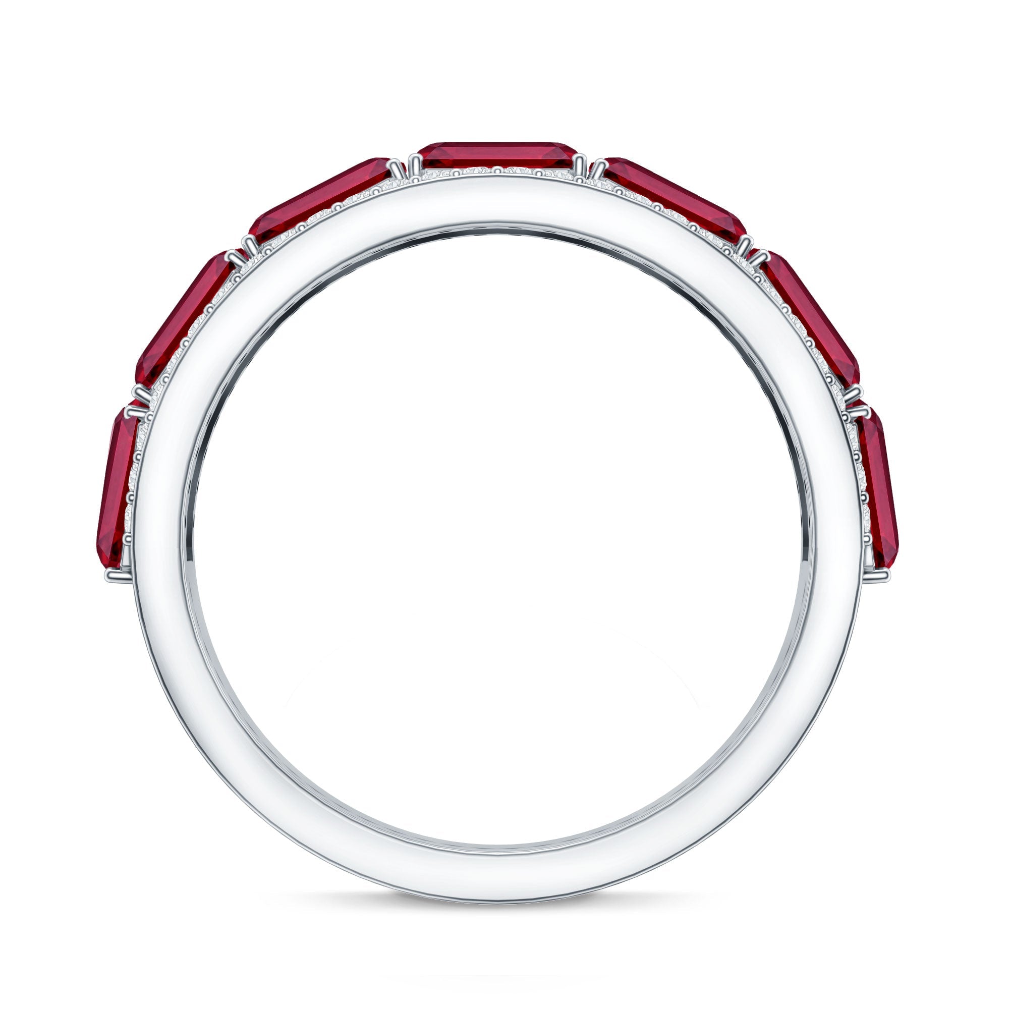 Emerald Cut Created Ruby and Diamond Half Eternity Band